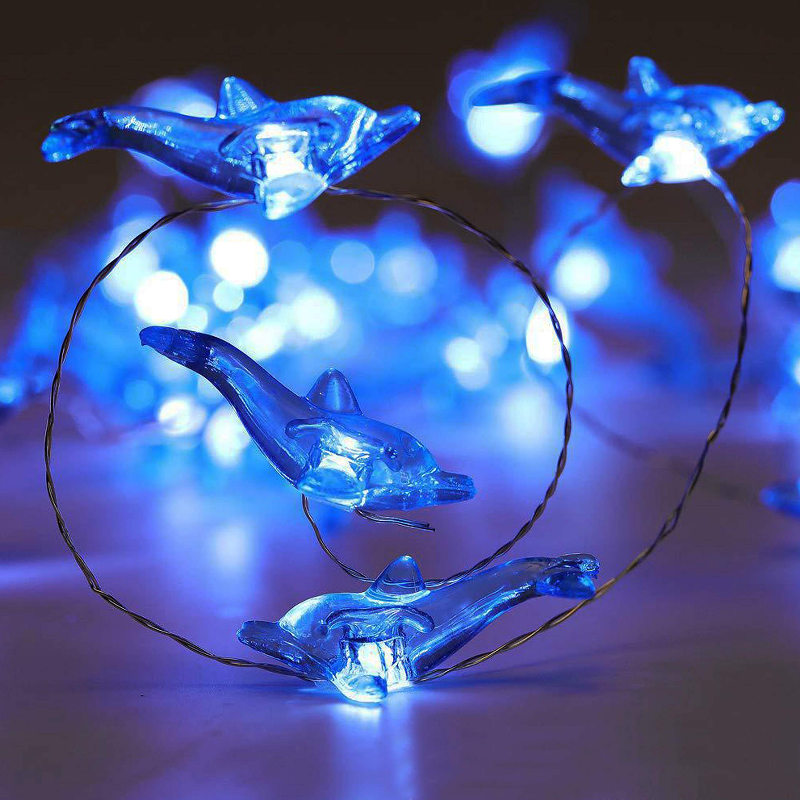 Decorman Dolphin Decorative String Lights, 14Ft 40 Led 8 Modes Cool White Weatherproof Battery Operated Ocean Theme Lights For Bedrooms Parties Weddings Gardens With Remote And Timer