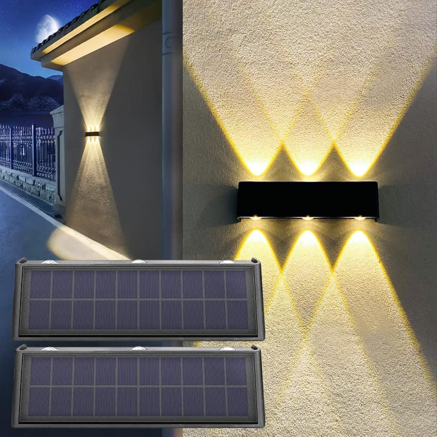 Mrzxy Solar Lights Outdoor 3000K Warm Aluminum Waterproof Wall Sconce - 2 Pack