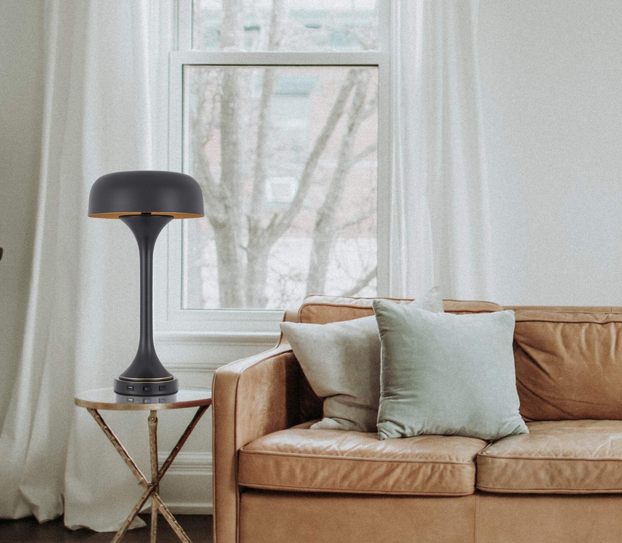 Homeroots Metal Two Light Usb Table Lamp, 22 In., Bronze Dome Shade, Model 524741