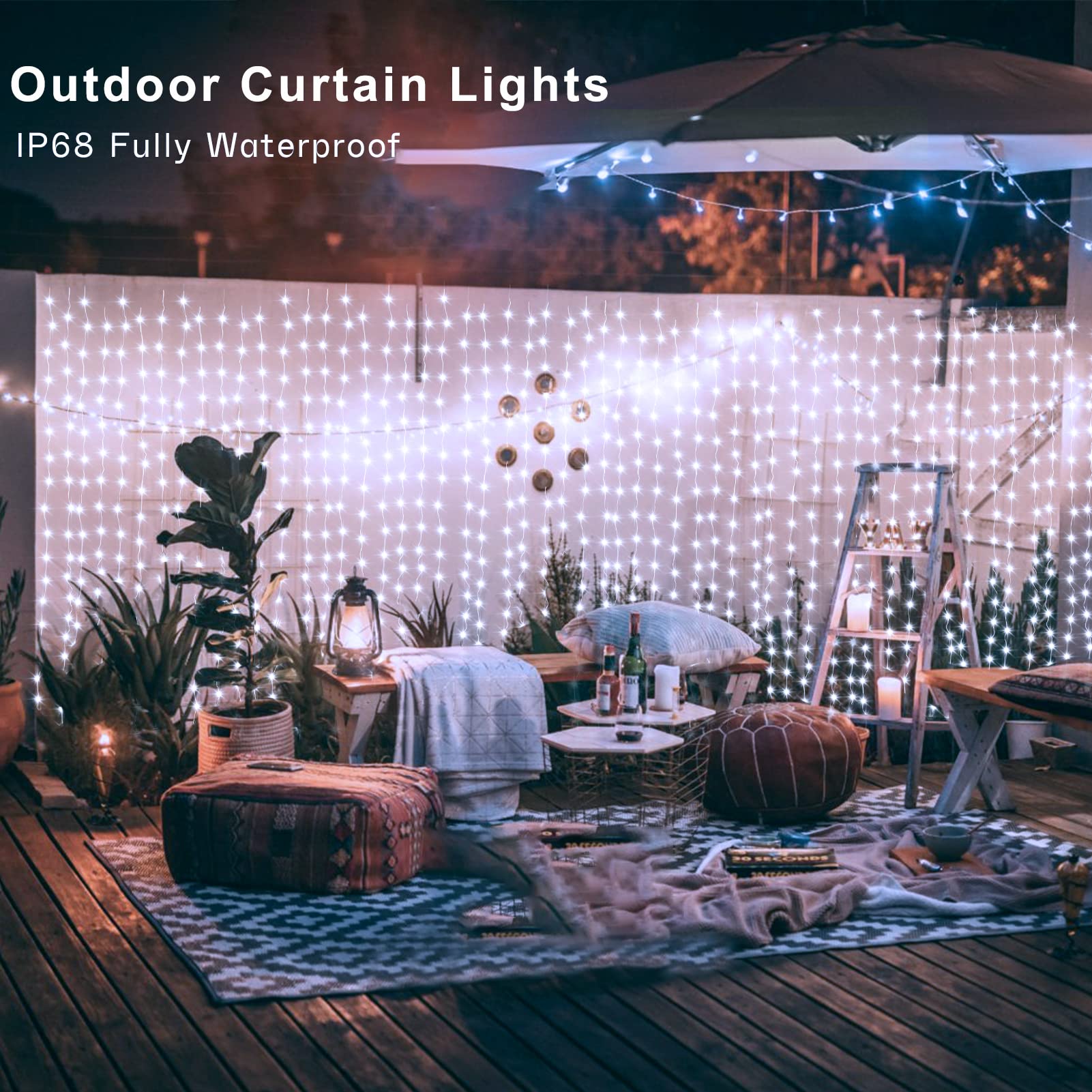 ZAIYW 600 LED Curtain Lights 20Ft x 10Ft Waterproof Dual Color Changing with Remote - Cool White & Multicolor for Outdoor/Indoor Decor