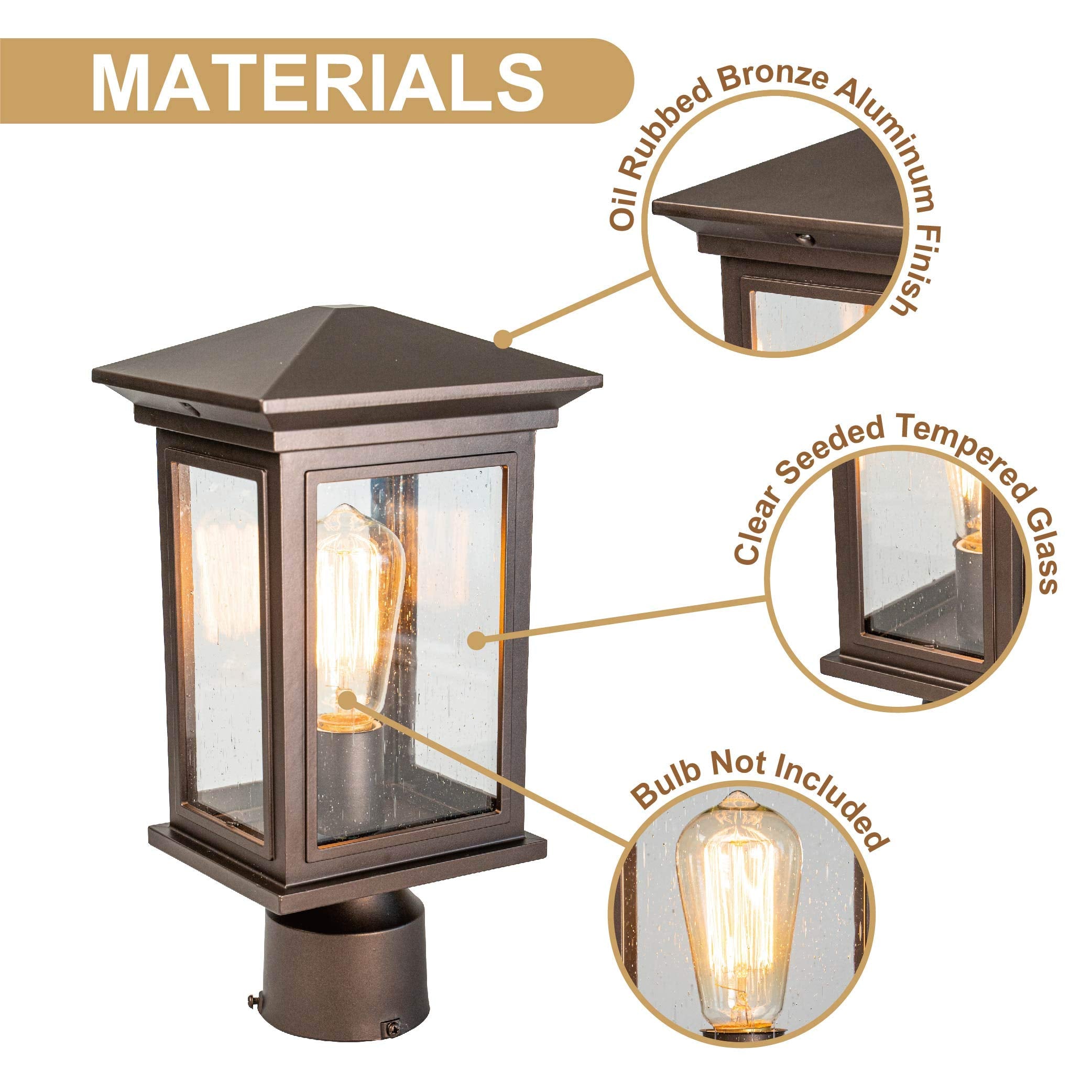 Jetima Outdoor Post Light - Waterproof Lantern with Tempered Glass, Oil Rubbed Bronze Finish, Ideal for Patio, Garden, and Pathway