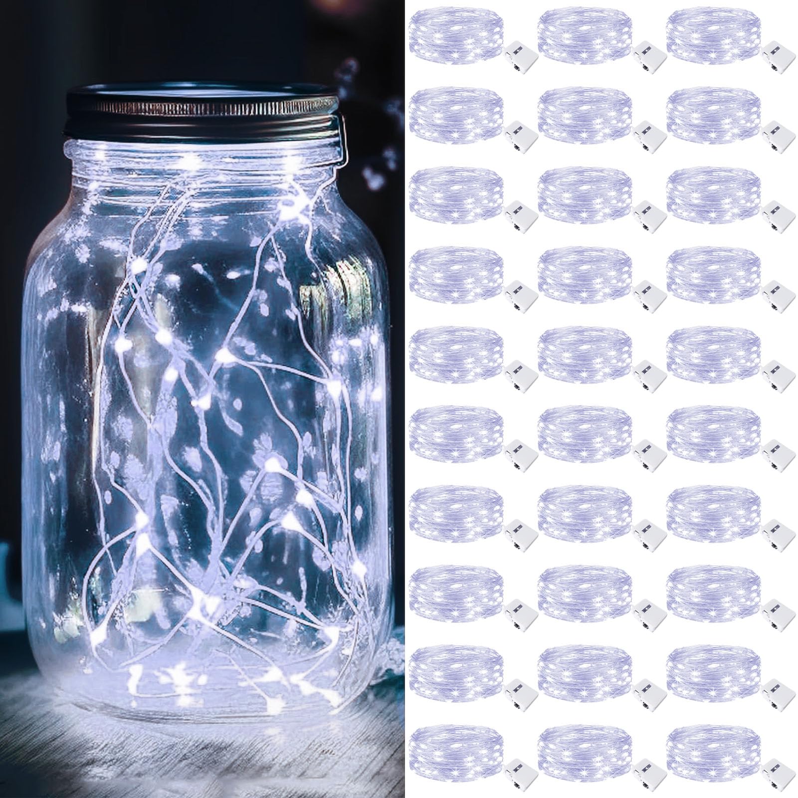 kolpop LED Fairy Lights 30 Pack, 7FT 20 Mini Twinkle String Lights, Battery Operated, Waterproof, Cool White