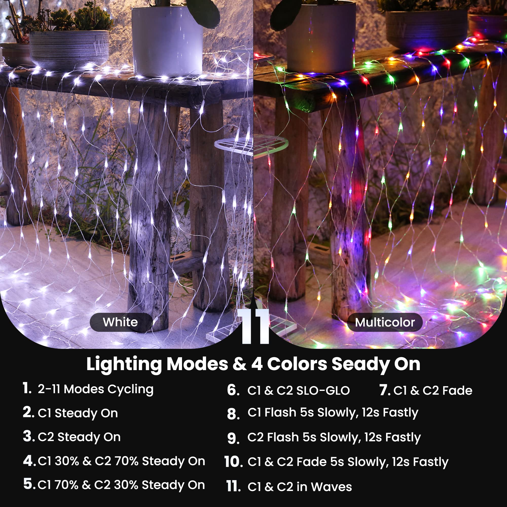 12.5Ft X 5Ft Color Changing Christmas Net Lights, 390 Led Bush Mesh Lights With Remote, 11 Modes Color Changing White & Multicol