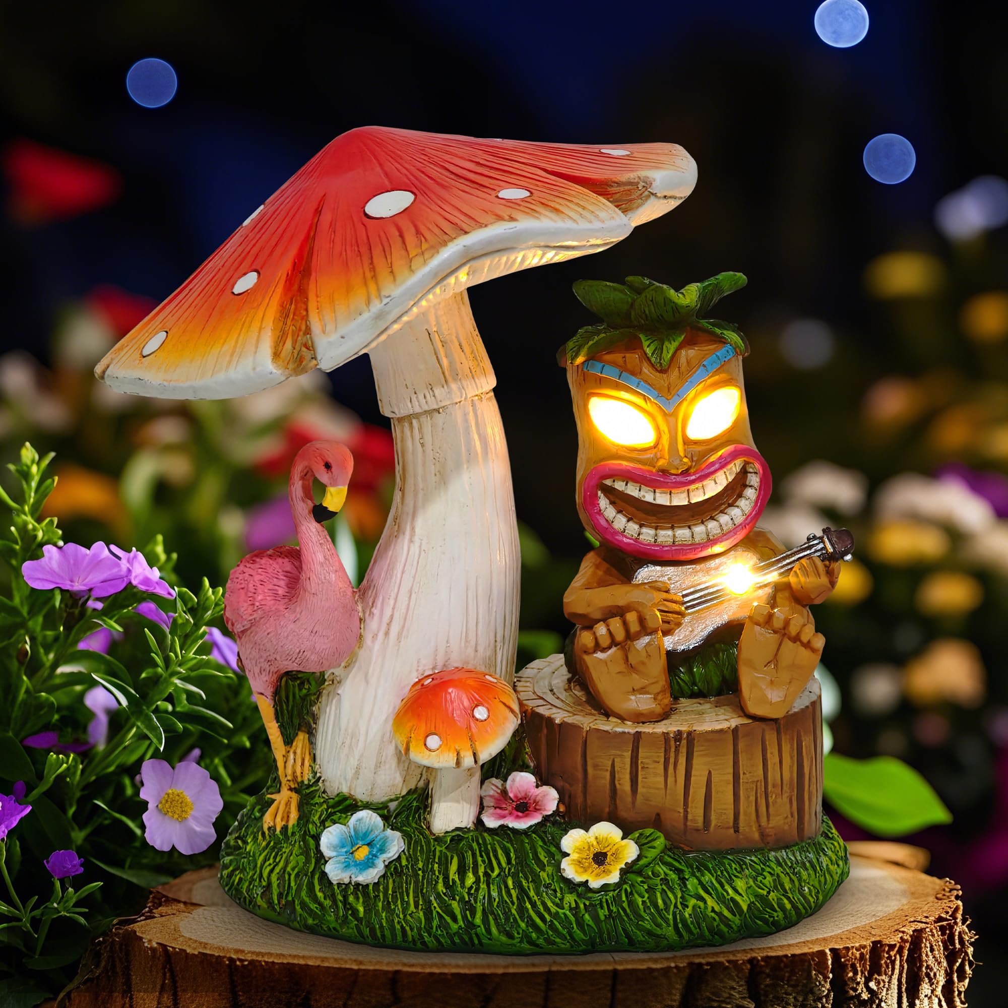 Cffownug Solar Tiki Outdoor Statues: 8.3 Funny Tiki Bar Decor With Solar Light Outside Decoration For Lawn Yard Patio Garden Gifts For Housewarming (Mushrooms)