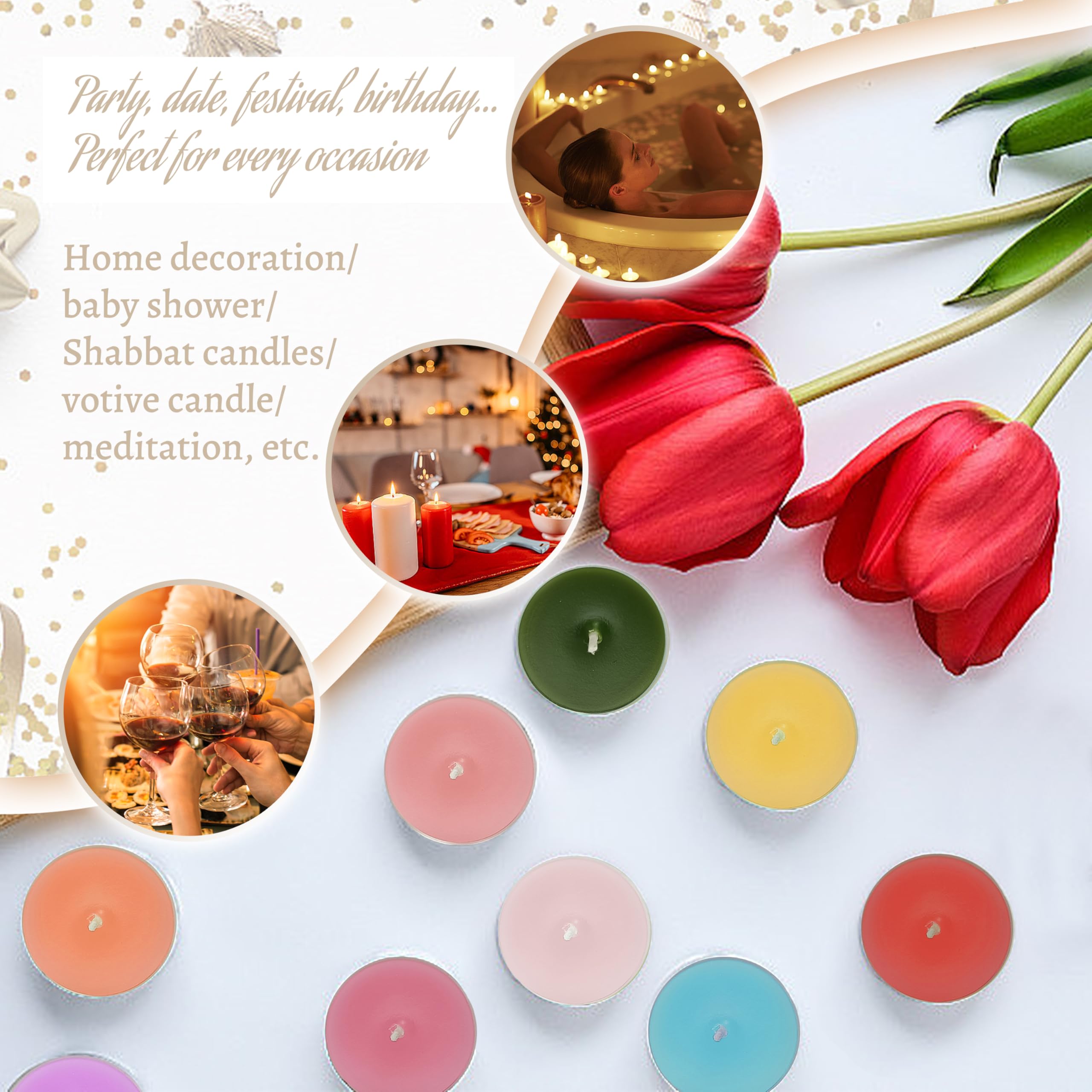 FCMSHAMD Jasmine Scented Tealight Candles, White, Paraffin Wax, 1.5x0.7 In, 24 Pack, 6 Hour Burn Time