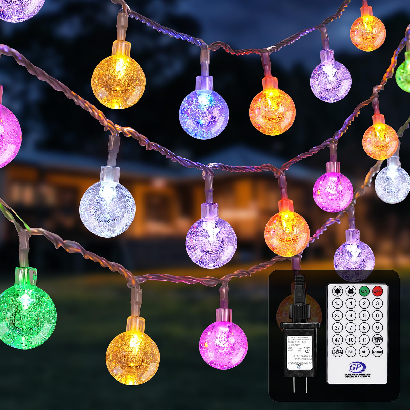 Patio Lights Outdoor Lights, 56Ft Indoor/Outdoor String Lights With 100 Leds, Voice-Activated Crystal Globe Lights With Remote Control, Support 16 Kinds Of Color-Changing Modes For Christmas Decor