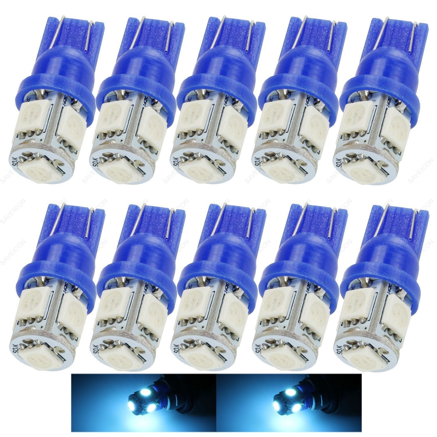 SAWE 5-SMD LED License Plate Dome Map Lights Bulbs Pack of 10 Ice Blue Model 10