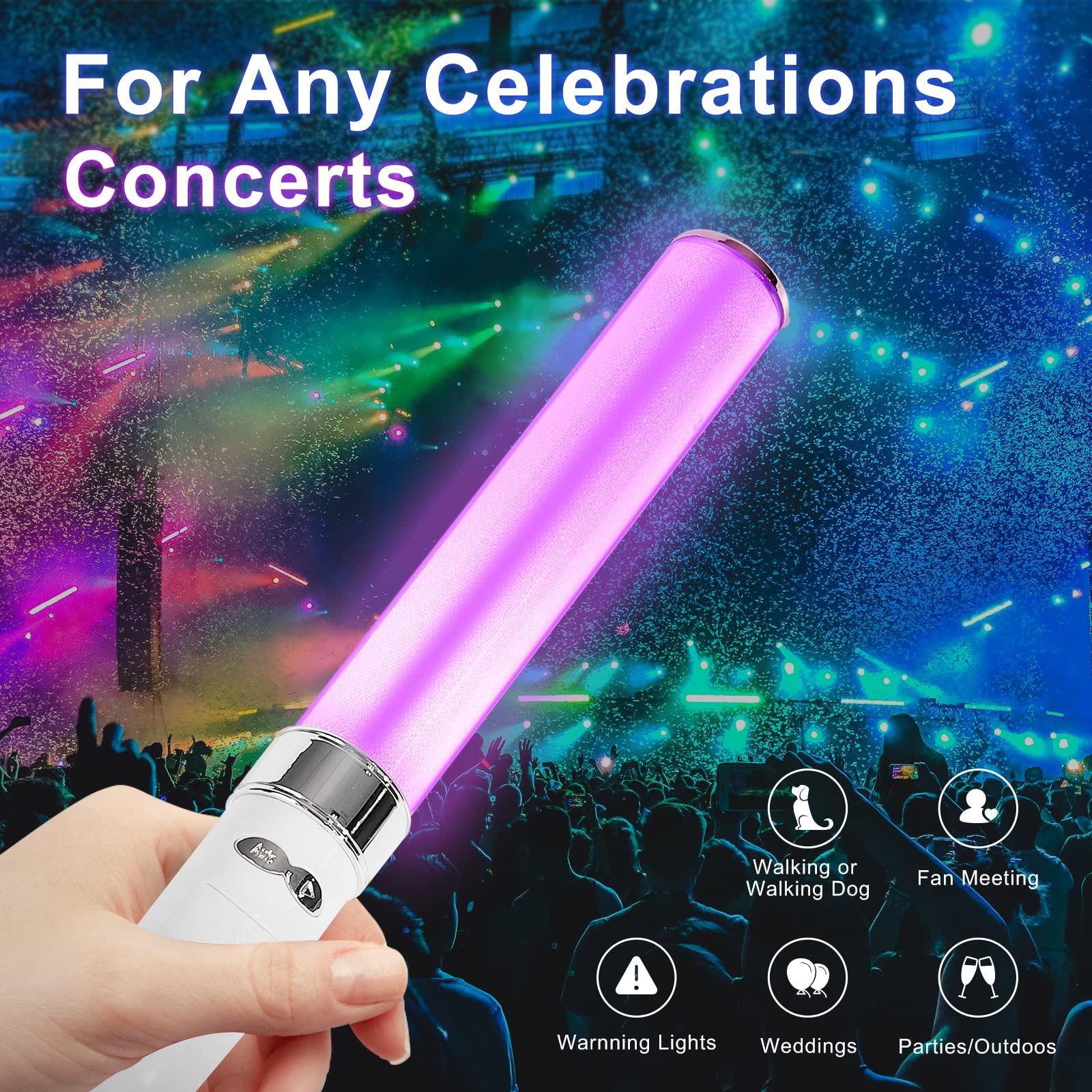 HOHUIGO LED Glow Sticks - 18 Colors, Reusable, 2 Modes, ABS Material, Perfect for Parties, Concerts, Raves, Age 15+