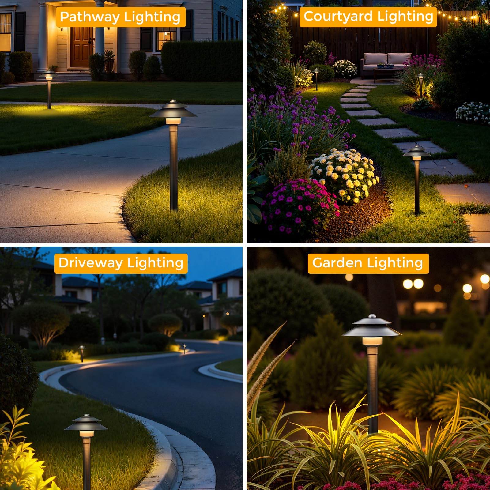 Gardencoin Solid Brass Low Voltage Landscape Pathway Lights (6 Shade  19 Tall)  12V Led Heavy Duty Path Lighting Outdoor Wired  Waterproof Antique Bronze Walkway Light Without G4 Bulb  4 Pack