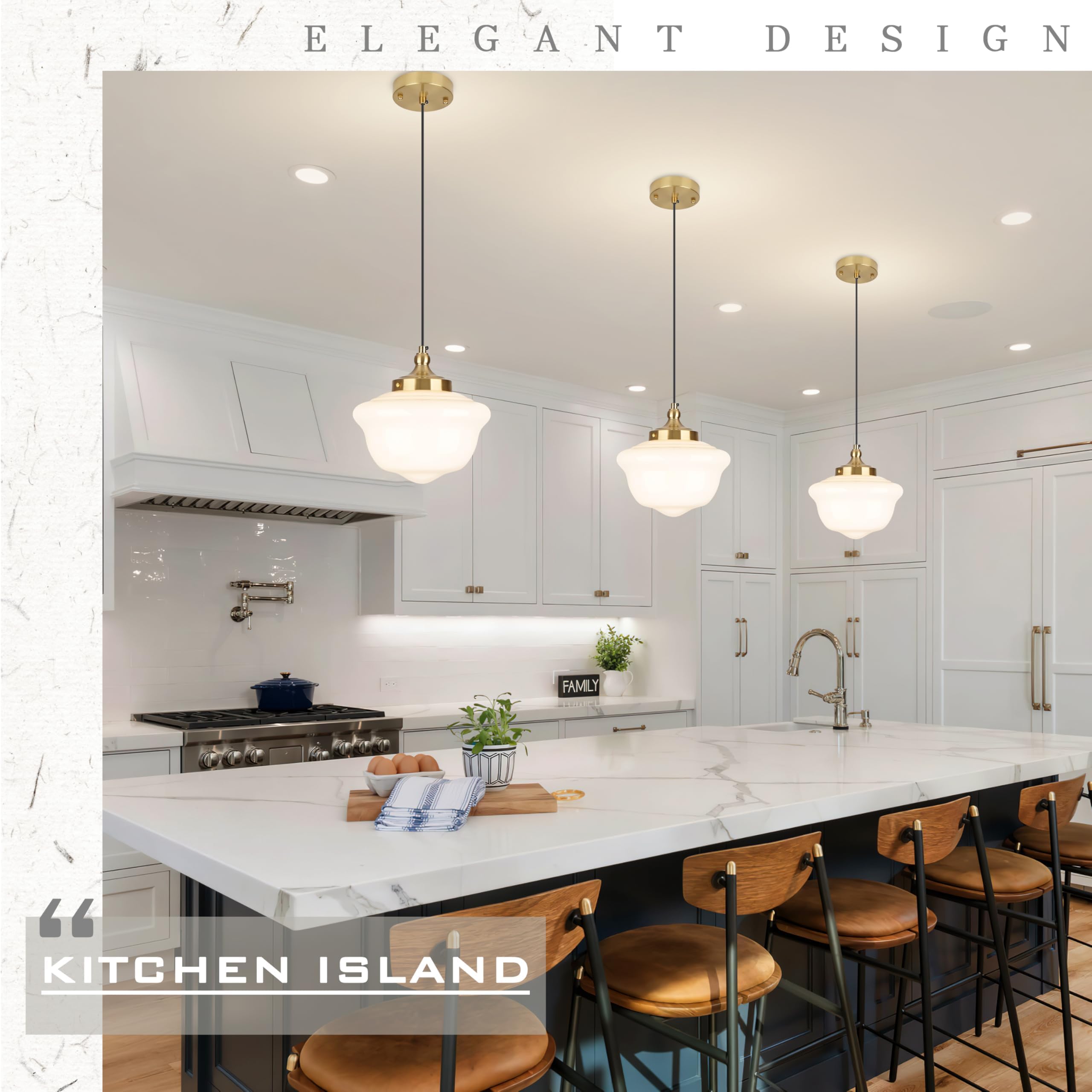 Bagood 10'' Milk Glass Pendant Light Gold Schoolhouse Light Fixture Schoolhouse Pendant Light Milk Glass Light Fixture Mid Centu