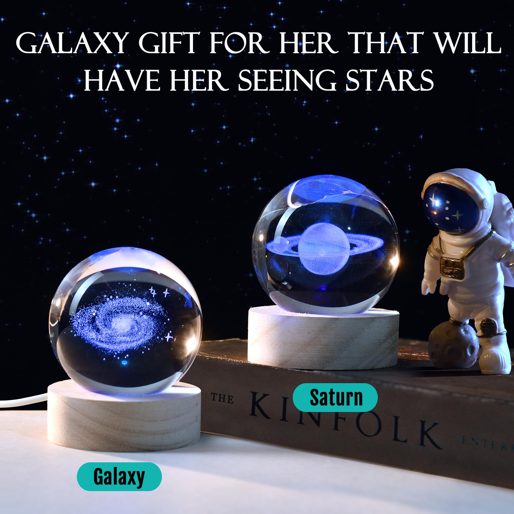 IFOLAINA 3D Galaxy Crystal Ball 2.36" Laser Engraved Glass Sphere with Colorful Base - Decorative Model for Astronomy Lovers