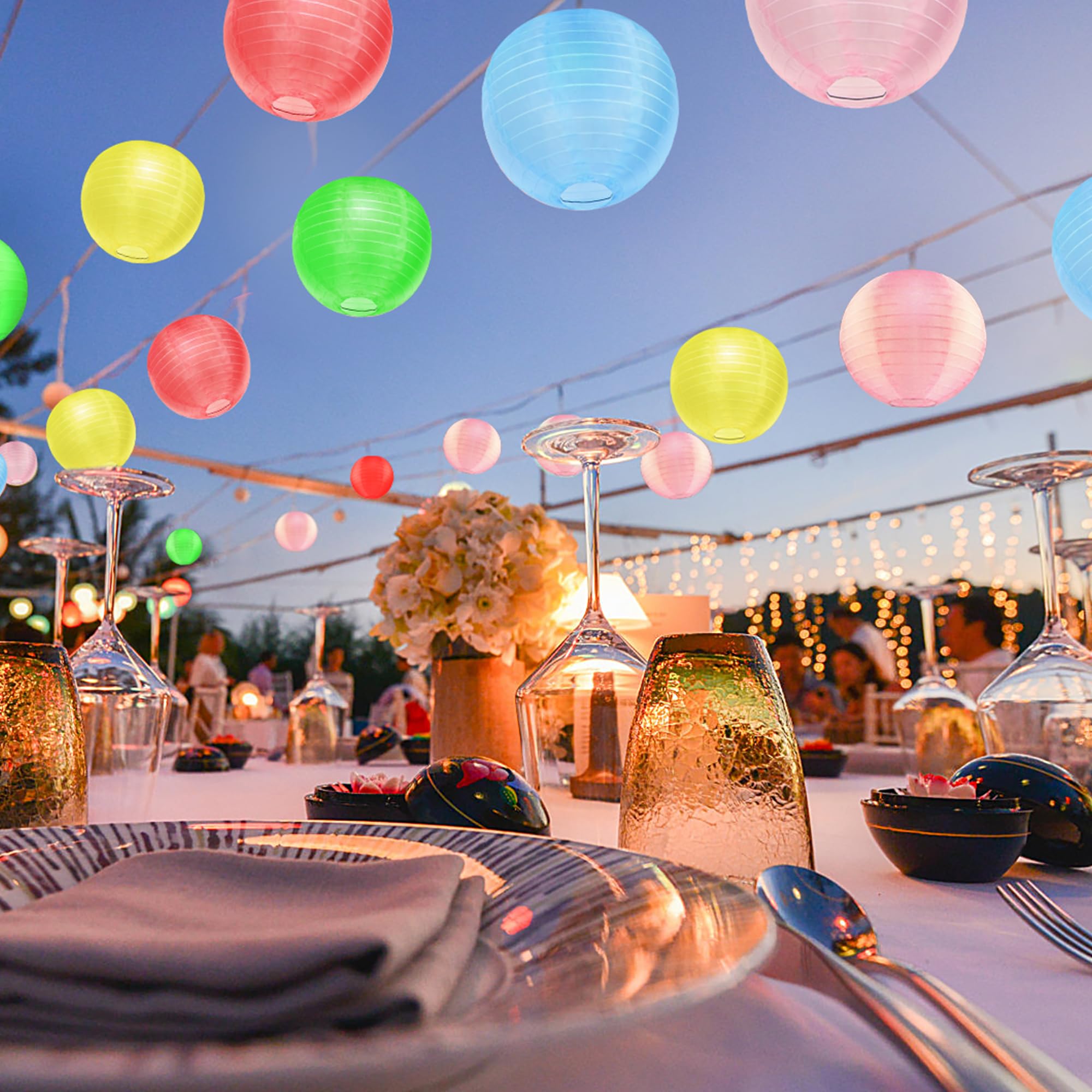 KNONEW 20 Pack Multicolor Outdoor Silk Lanterns Decorative, 10inch Waterprooof Outside Indoor Chinese Hanging Round Lanterns for