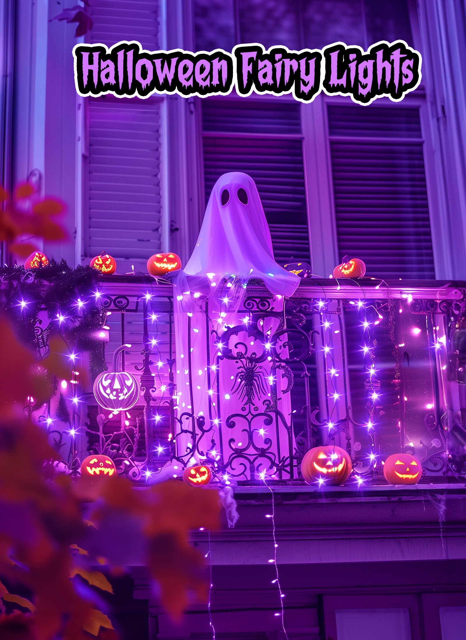 Minetom 33Ft 100 Led Purple Fairy Lights, Battery Operated, Waterproof Copper Wire For Halloween Decorations