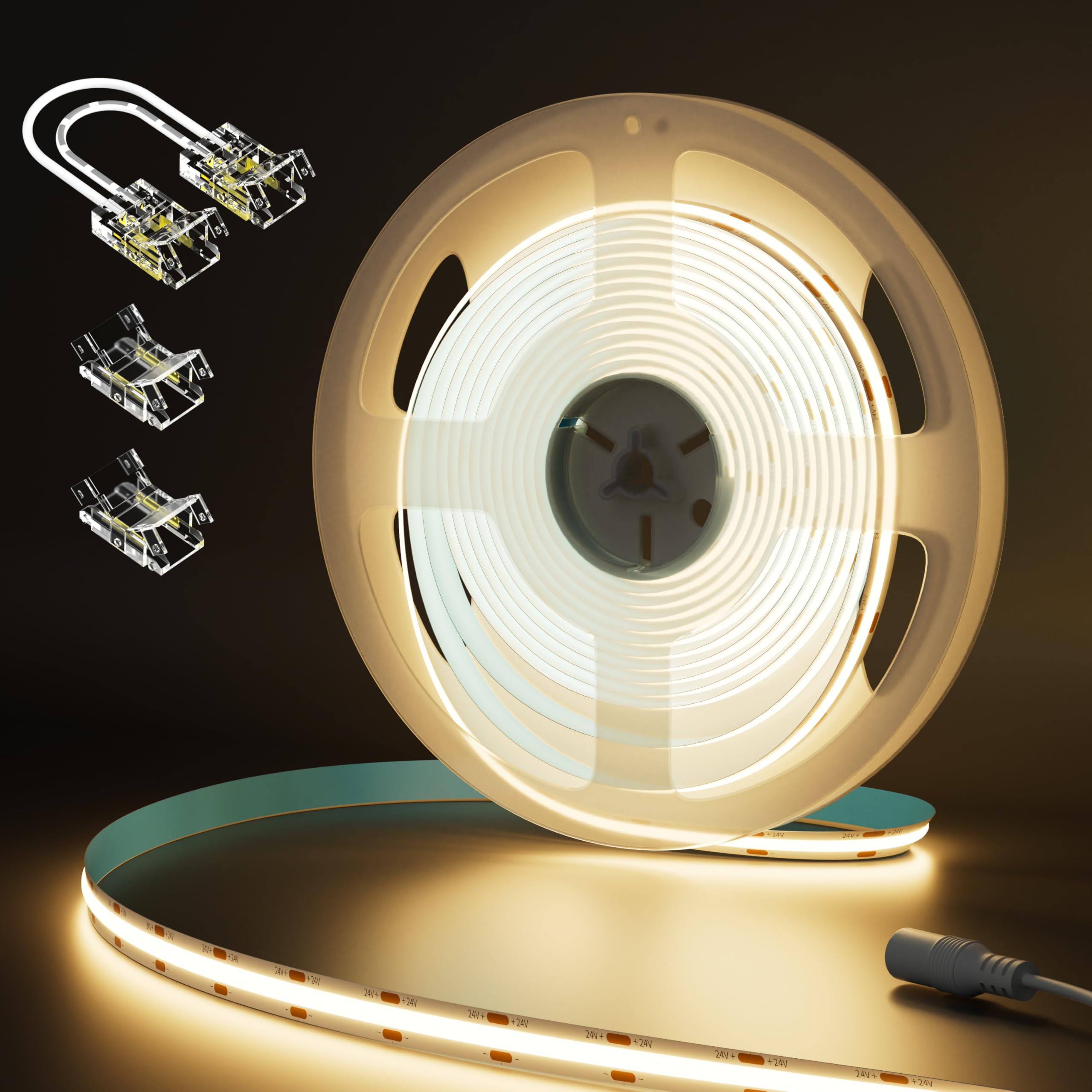 Miwise Cob Led Strip Light 20Ft/6.1M Cri 90+ Warm White 2700K High Lumen Super Bright Flexible Dc24V Led Tape Light For Cabinet Home Office Diy Lighting Projects(Adapter&Controller Not Included)