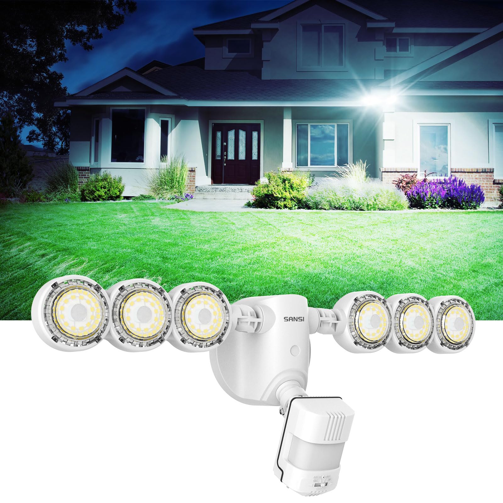 SANSI 55W Motion Sensor Outdoor Lights 7000LM Super Bright LED Security Lights, 5000K Dusk to Dawn Flood Light, 4 Modes,Wide 320