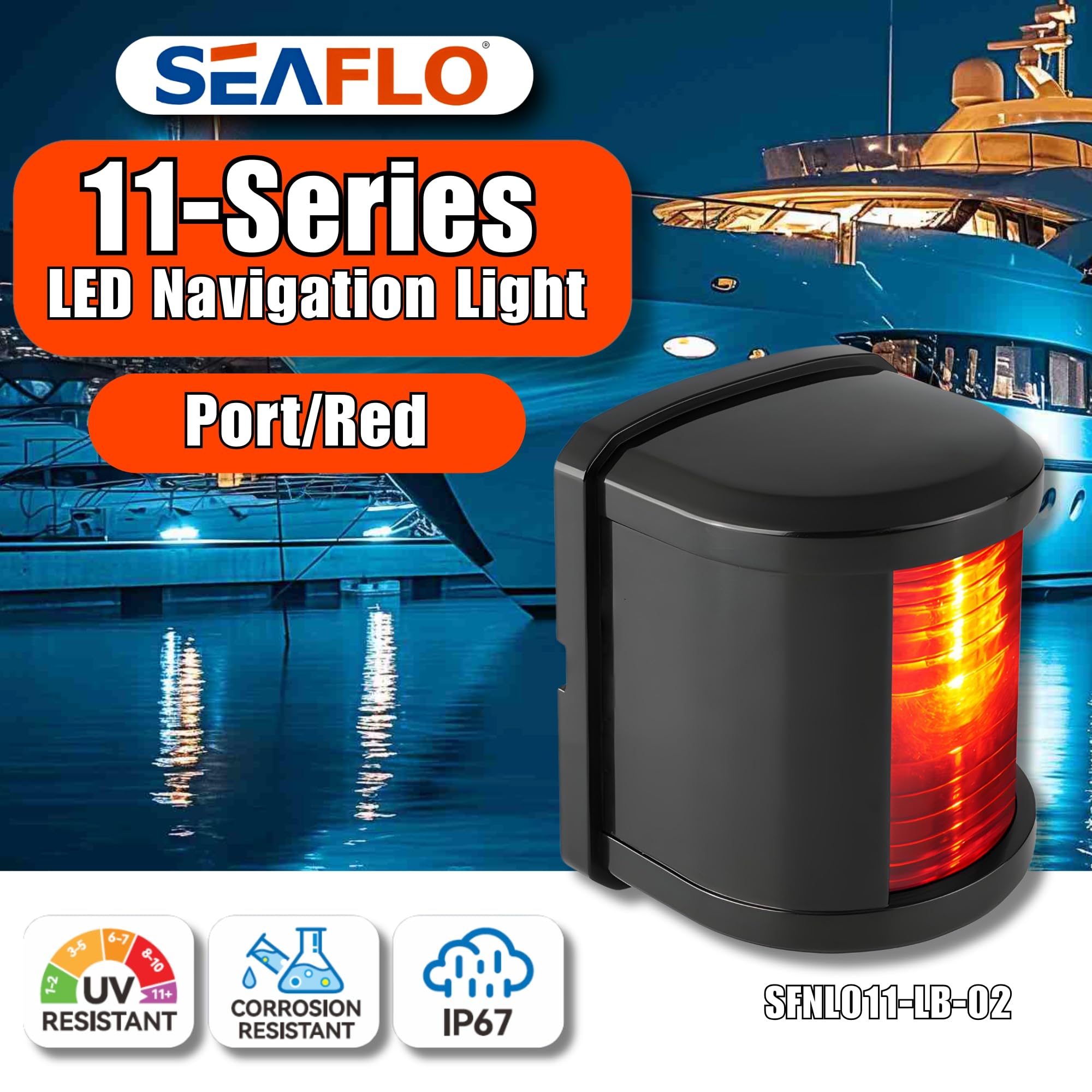 SEAFLO LED Red Port Navigation Light – 12V, 1W, IP67 Waterproof, 2NM Visibility, Model SFNL011-LB-02, for Boats Under 65 ft