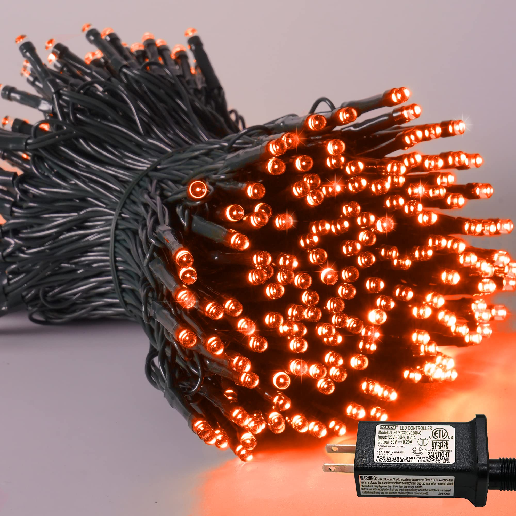 YEGUO Orange String Lights for Thanksgiving, 200 LED Outdoor Waterproof, Green Wire Indoor Christmas, 8 Modes 66ft Twinkle Plug-