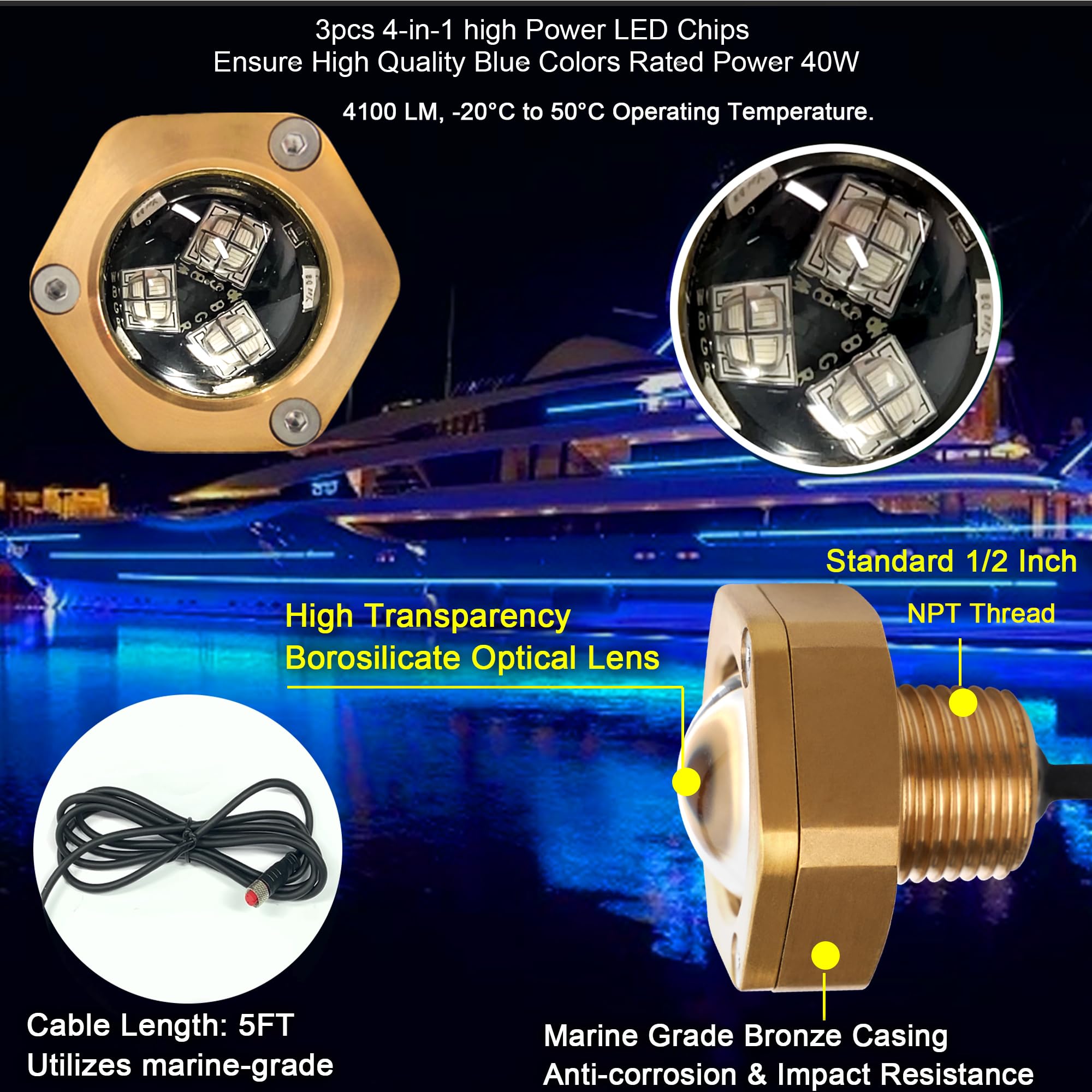 NBWDY Boat Drain Plug Light with APP Remote Control, IP68 Waterproof, 4100LM, Blue, 1 Pcs