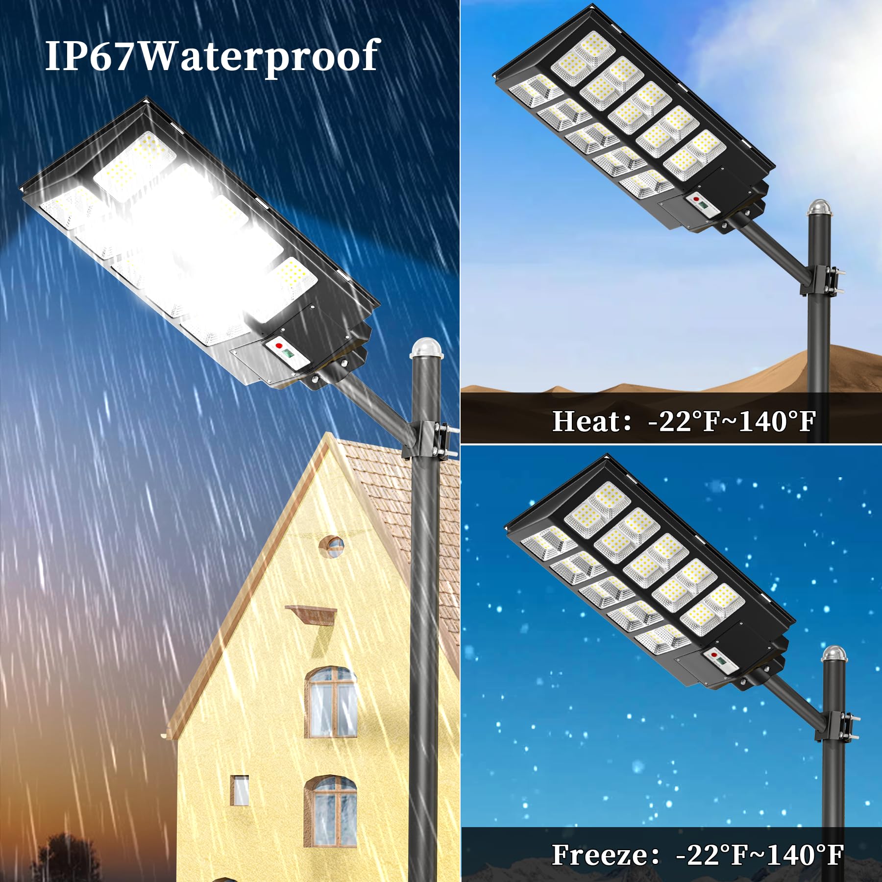 Ofuray Of-6000W Solar Street Lights, 400000Lm, 6500K Waterproof, Remote Control, Black, Dusk to Dawn, Ideal for Streets and Parking Lots