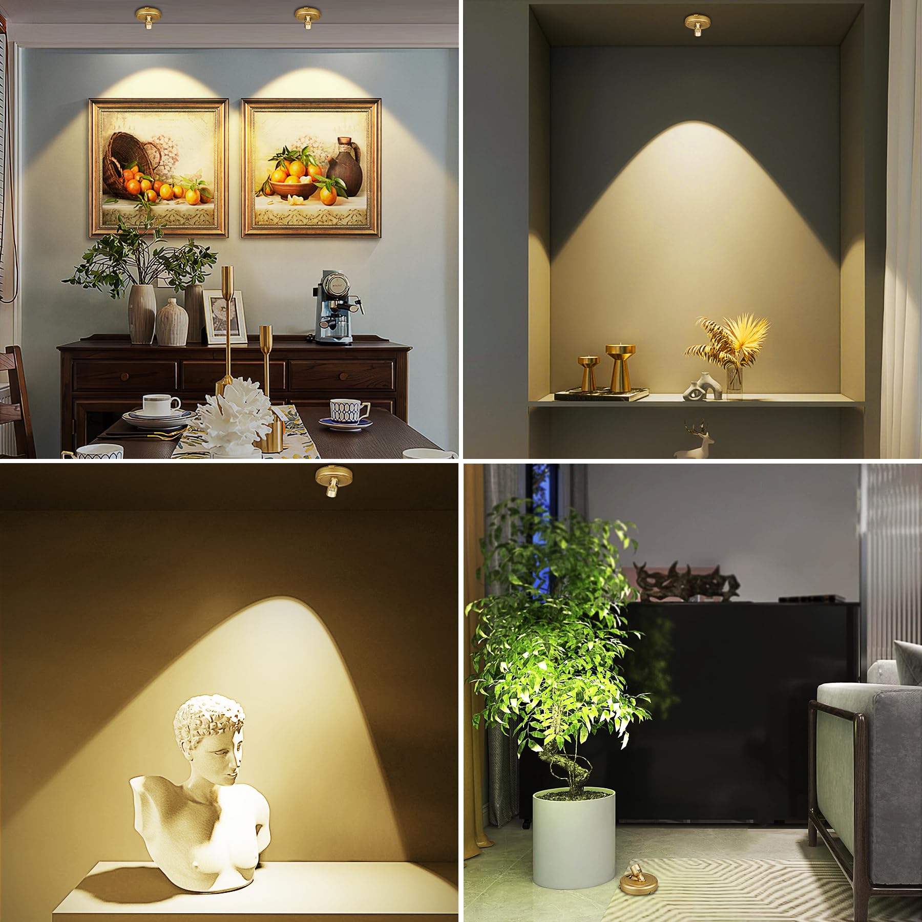 Arixinks 2-Pack Gold Battery Spotlight with Remote - Wireless LED Picture Lights for Wall Art, Indoor Plants, and Ceiling Accent Lighting