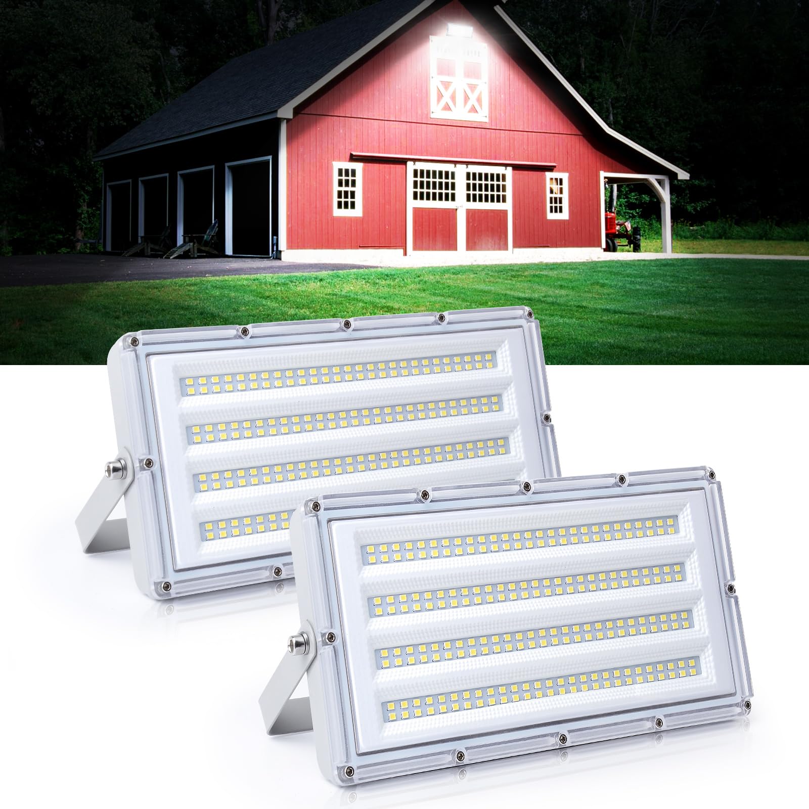 LED Flood Lights Outdoor, 100W 10000LM Outside Work Light with Plug, Outdoor Security Light 6500K Daylight White, IP66 Waterproo