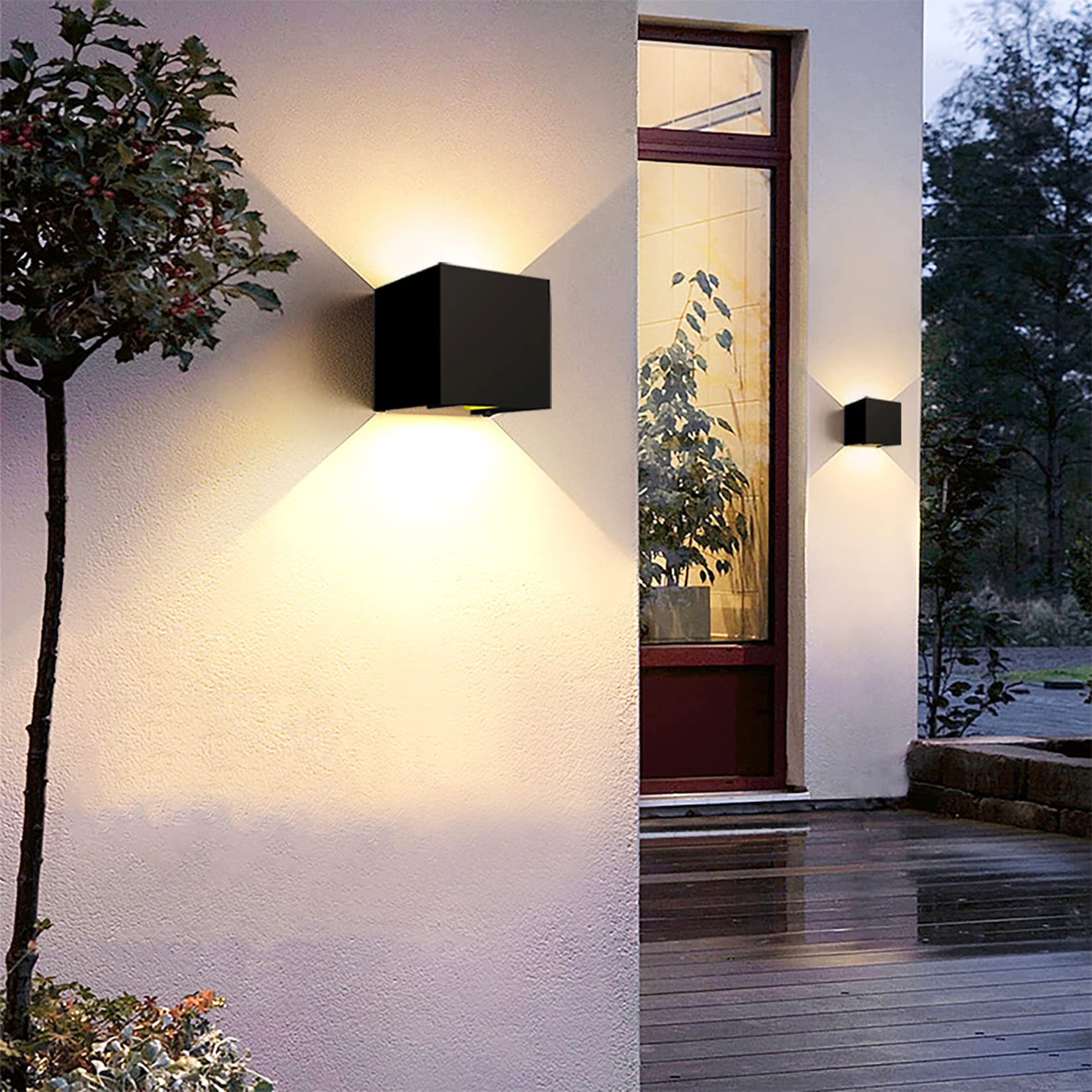 4 Pack Led Outdoor Sconces Wall Lights 20W Exterior/Interior Up And Down Lights Ip65 Waterproof Modern Outdoor Lighting Fixtures Square Aluminum Wall Mount Light Black 3000K Warm Lights