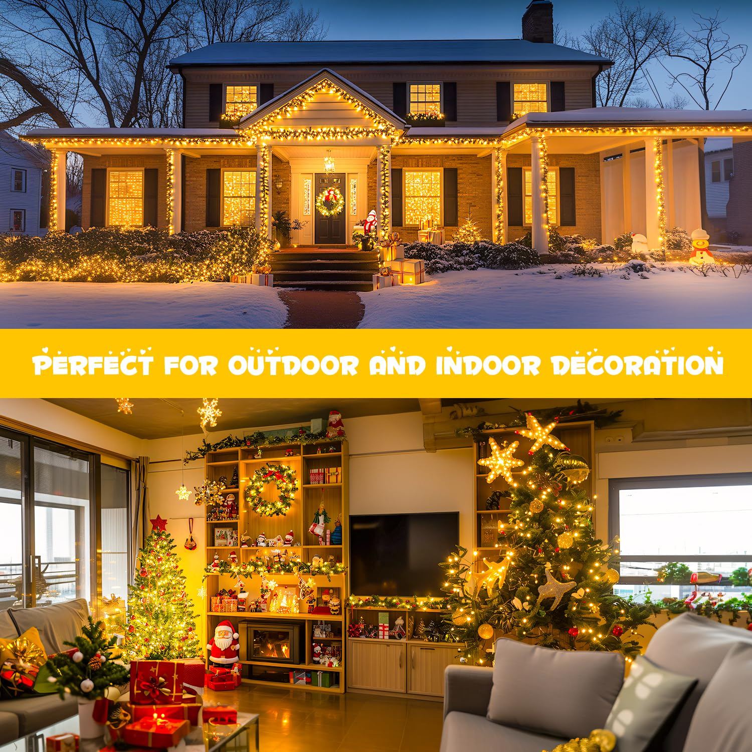 Warm White Christmas Lights Outdoor - 800 Led String Lights Indoor 8 Modes, 141Ft Extendable Twinkle Fairy Lights Plug In For Cl