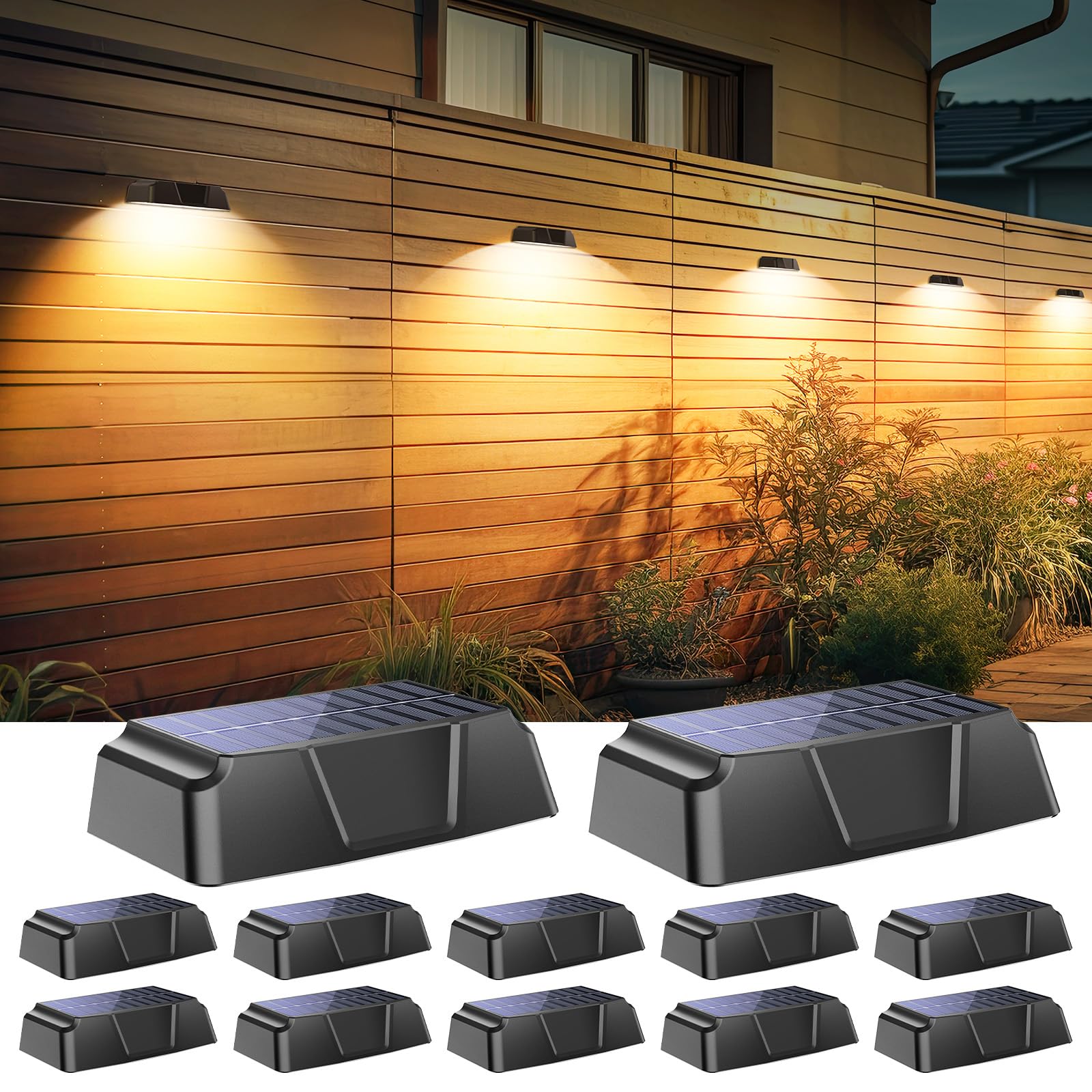 Solar Outdoor Lights - 12 Pack with Warm White, Cool White, 7 RGB Solid Color, IP65 Waterproof Deck Lights for Outside Railing, 