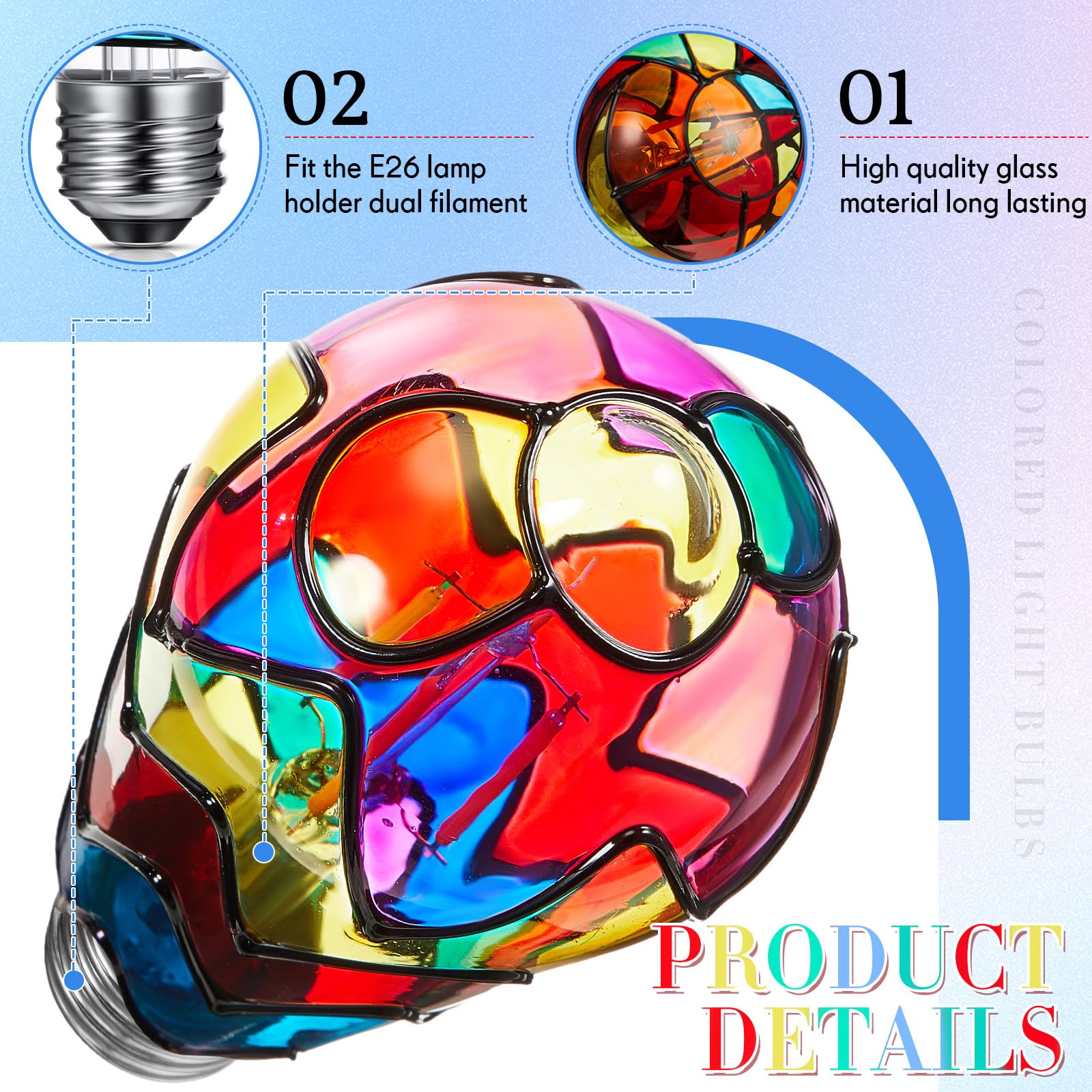 Baquler Stained Glass LED Light Bulb E26 Base 120V Colorful Flickering Bulbs for Christmas Home Decoration
