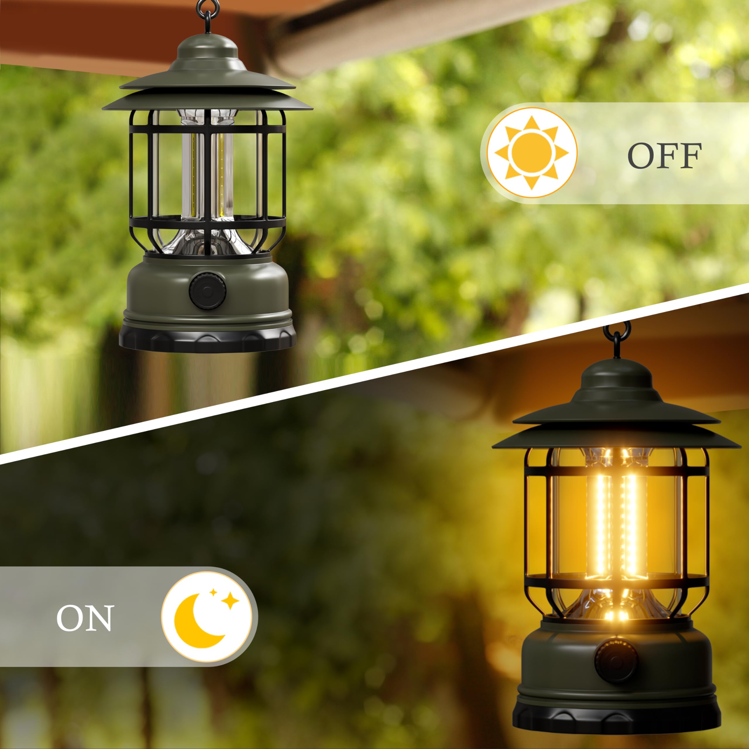KUNDGLA Portable LED Camping Lanterns 1500LM USB Rechargeable Green 3 Pack