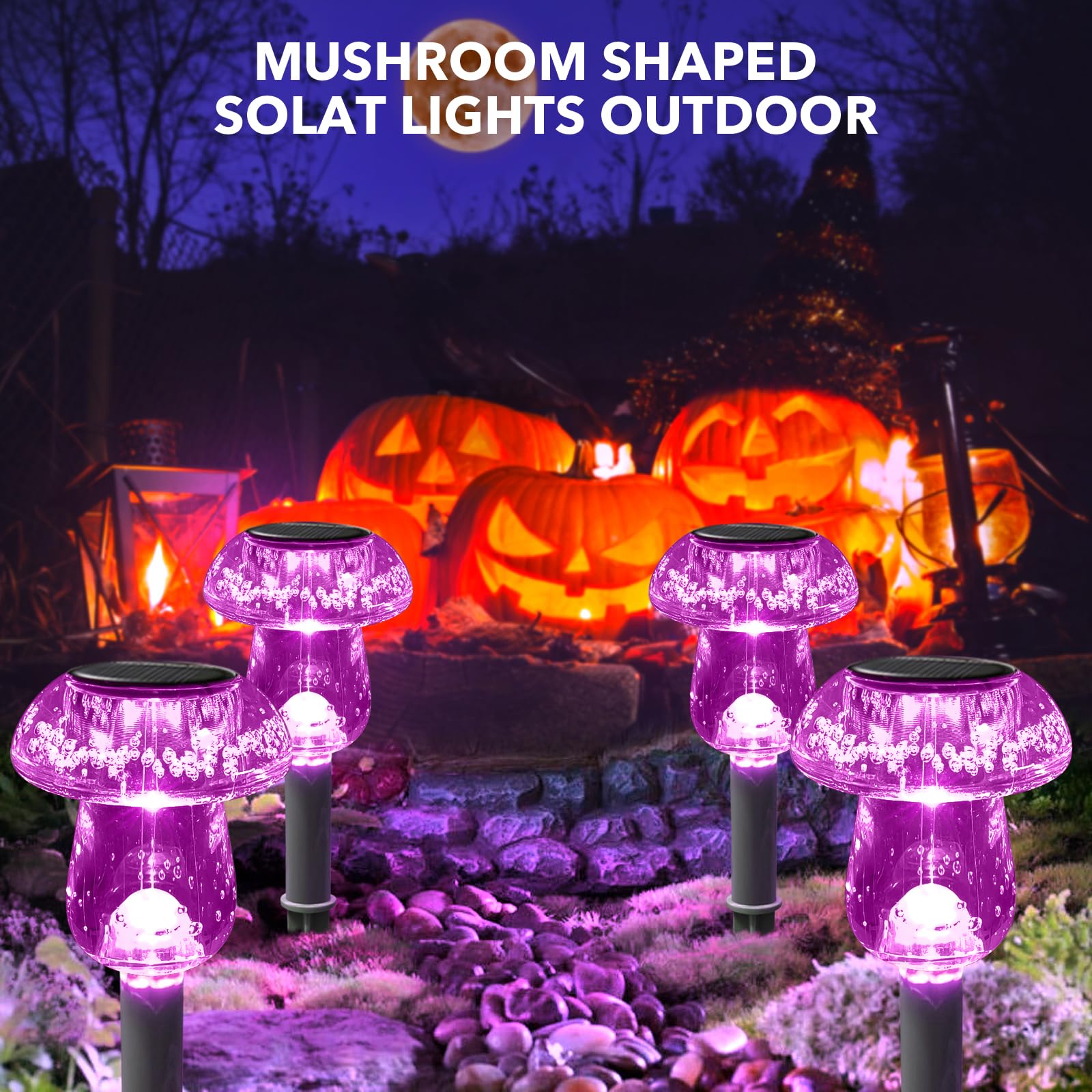 Benany Solar Powered LED Mushroom Lights, 16 Pack, Waterproof, Purple, for Garden & Pathway, Model MU001lights