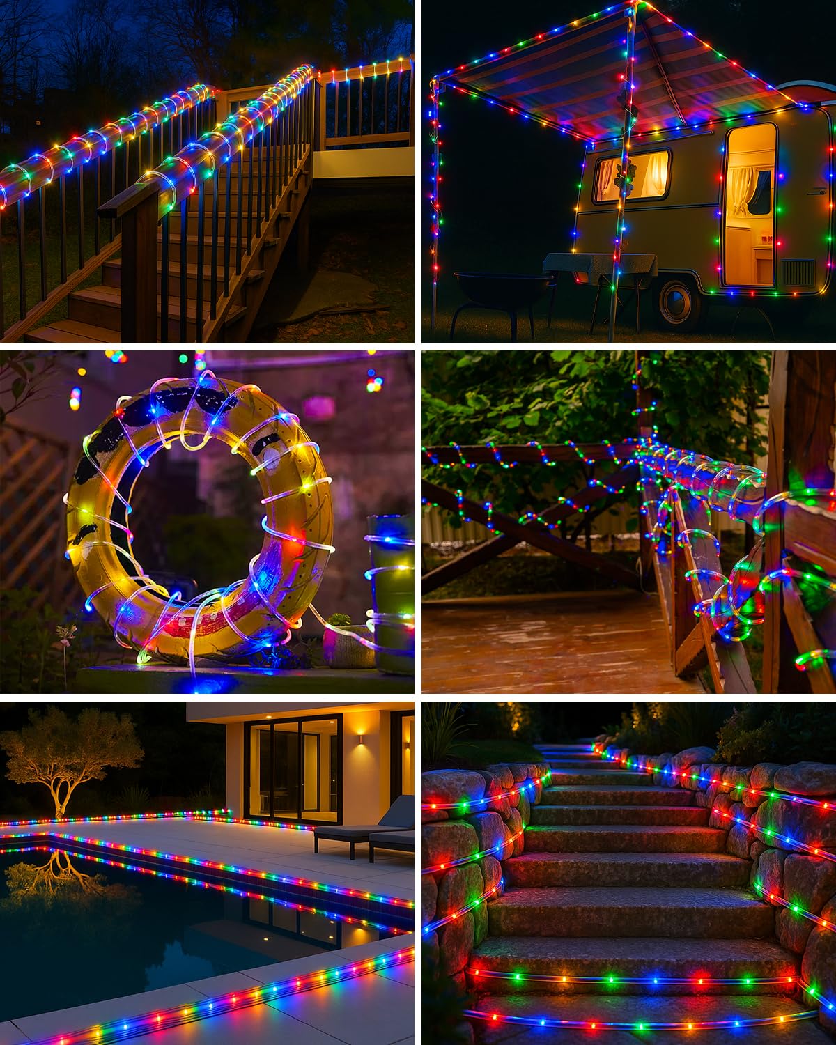 Btfarm 2 Pack Solar Rope Lights Outdoor  120Led 46Ft Solar String Lights Outside Waterproof  8 Lighting Modes Tree Tube Fairy Light Solar Powered For Garden Christmas Yard Party Decoration  Multicolor
