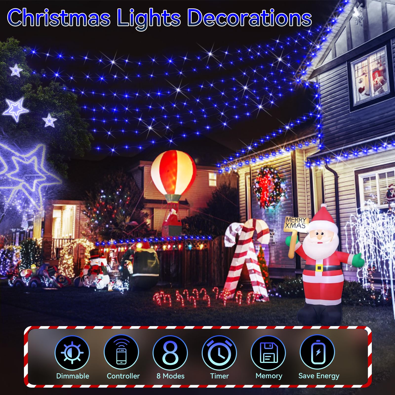 Hezbjiti 1000 LED Christmas String Lights, 394ft Blue Fairy Lights with Remote & Timer for Home, Party, Wedding Decor