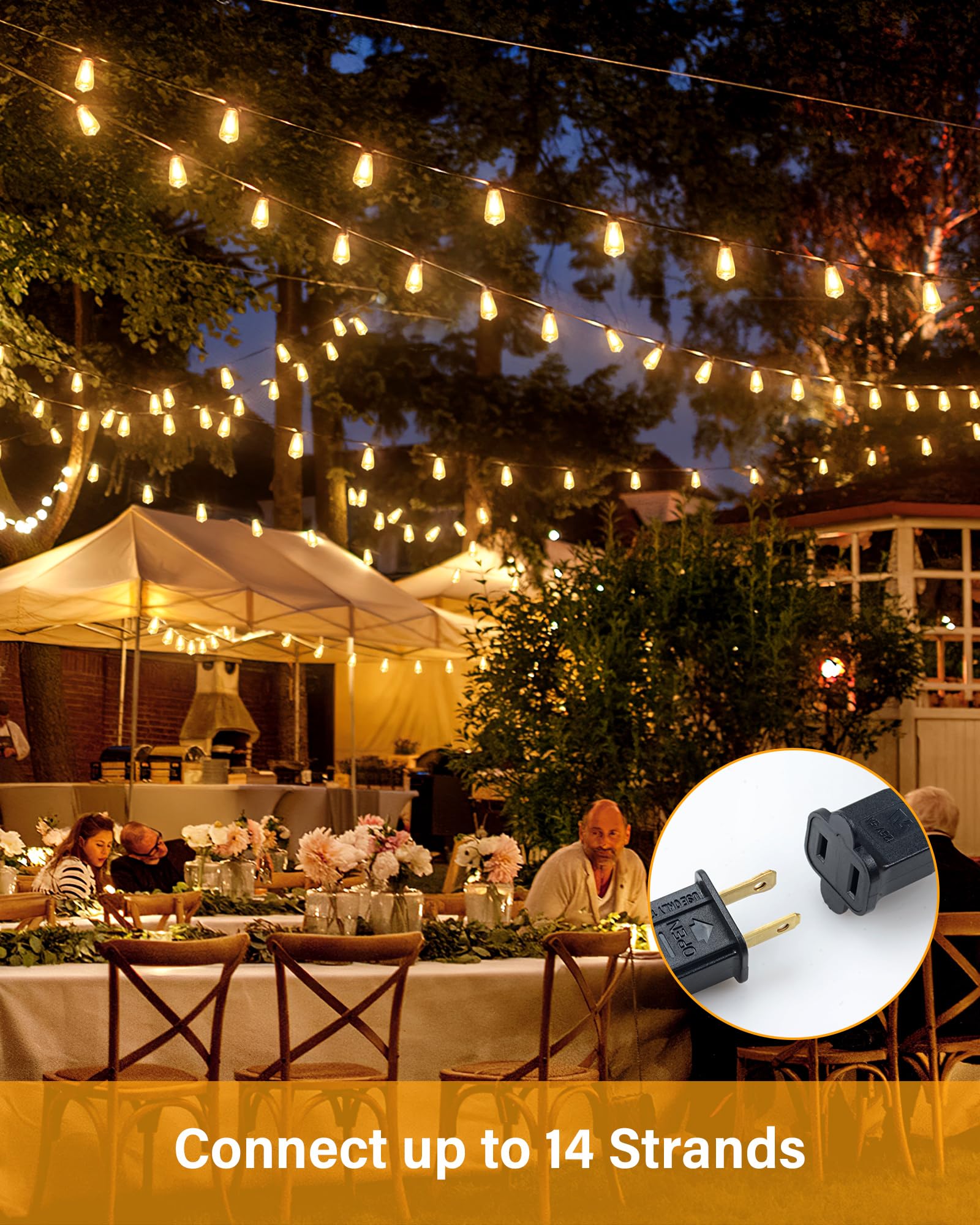 Doukedge 100Ft Led Outdoor String Lights, 2700K Led Patio Lights With 50+2 Shatterproof Vintage Bulbs, Hanging String Lights Waterproof Outside For Porch, Backyard, Garden, Gazebo