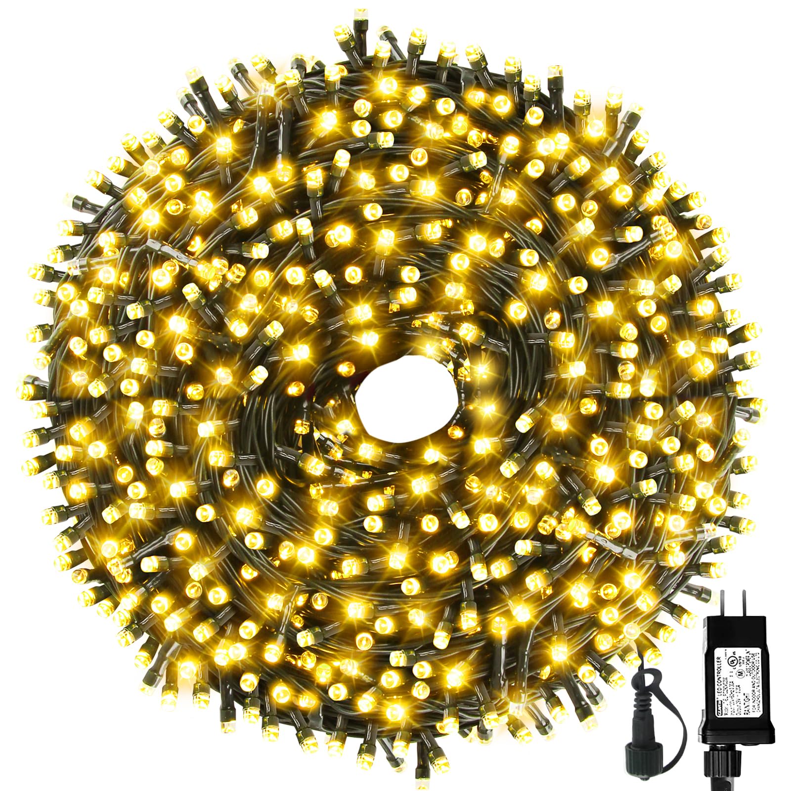MZD8391 328FT 1000LEDs Christmas Lights Outdoor Indoor 8 Modes for Christmas Tree Party Decoration, 100% UL Listed (Warm White)