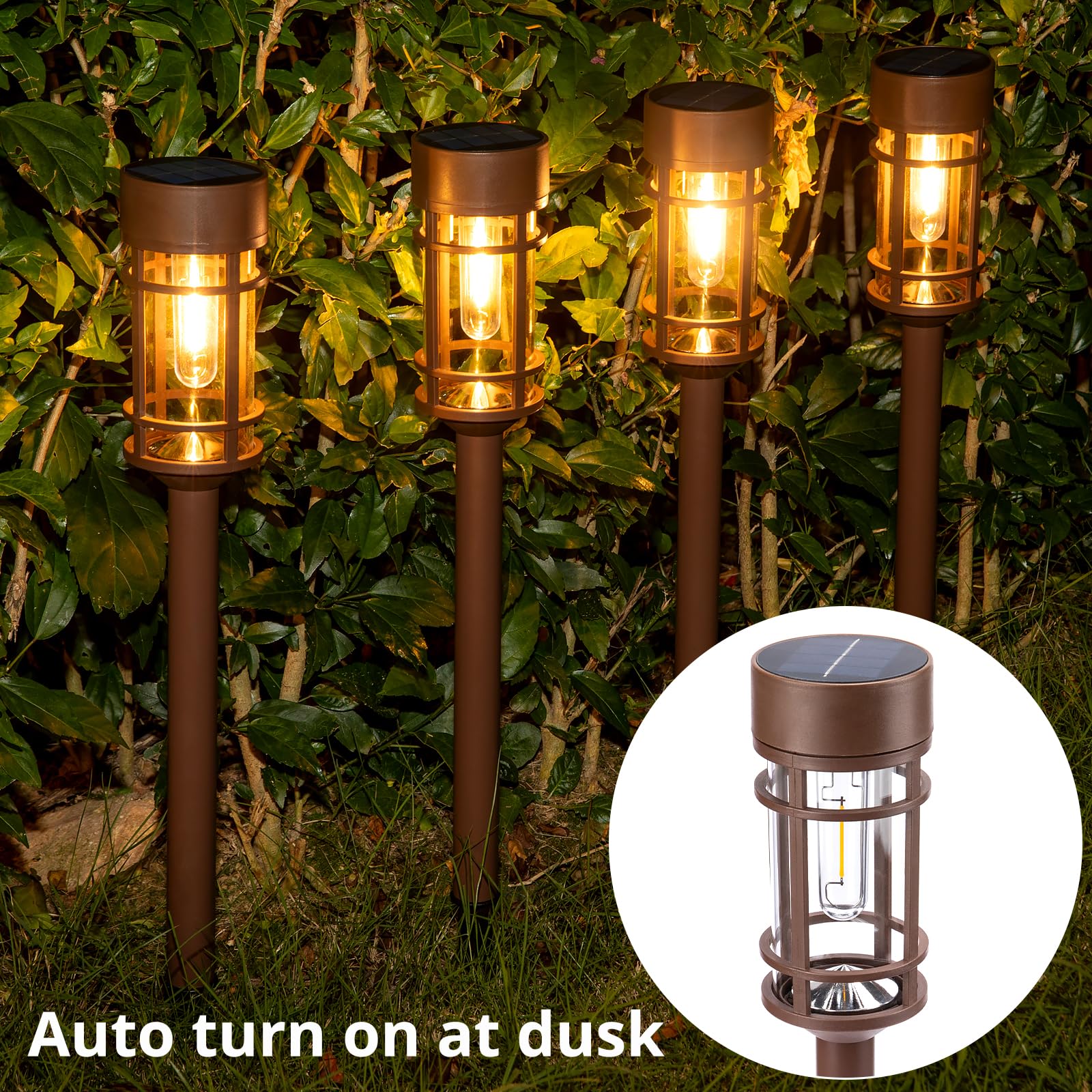 ILANCK Solar Pathway Lights Outdoor 8 Pack, Waterproof IP65, Metal, Brown, Model HNBRPL07BR
