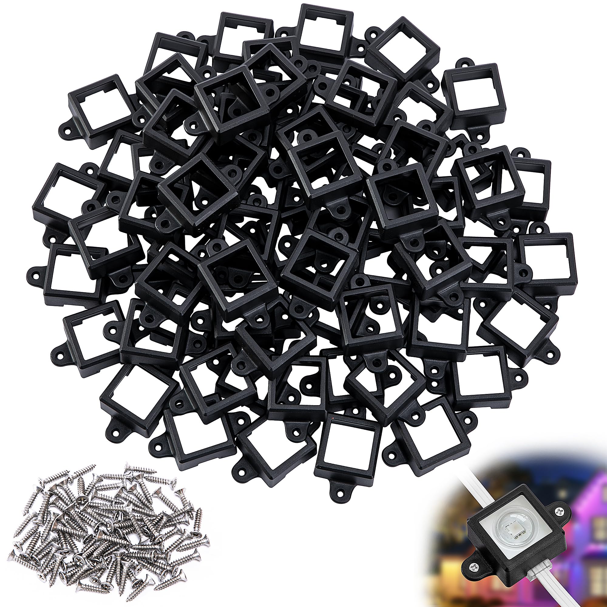 Shupakul 80 Pcs H705 LED Light Mounting Bracket Clip Waterproof H705 LED Lights Mount Set with 160 Screws Screw Mounting Black Square Light Brackets for Outdoor Installation