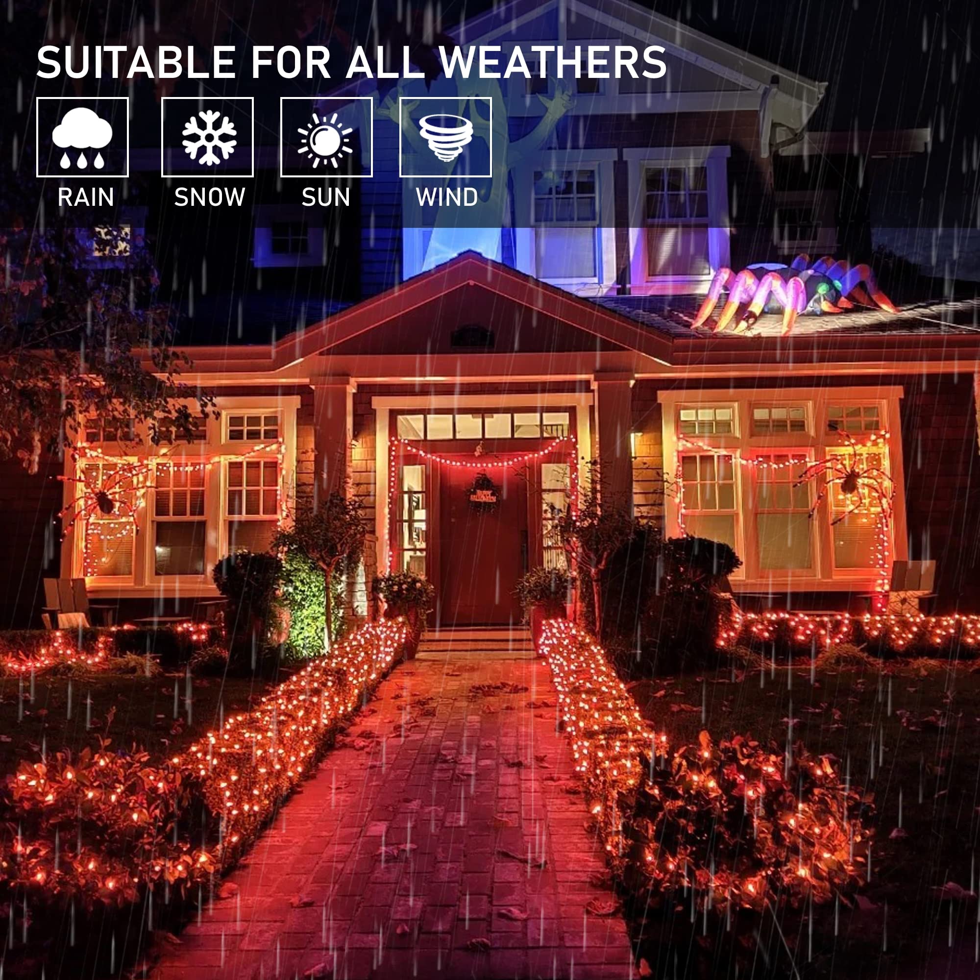 weillsnow 200 LED Orange Halloween Lights, 66FT Waterproof String Lights with 8 Modes for Halloween and Christmas Decorations