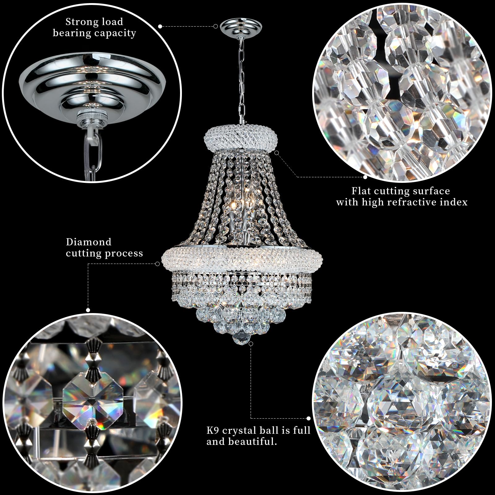 Crystal Chandeliers For Dining Room Light Fixtures Over Table  Empire Style K9 Crystal Chandelier For Living Room  6 Lights Chrome stylish Lighting Fixtures For Bedroom Kitchen Island Entryway D15 Inch