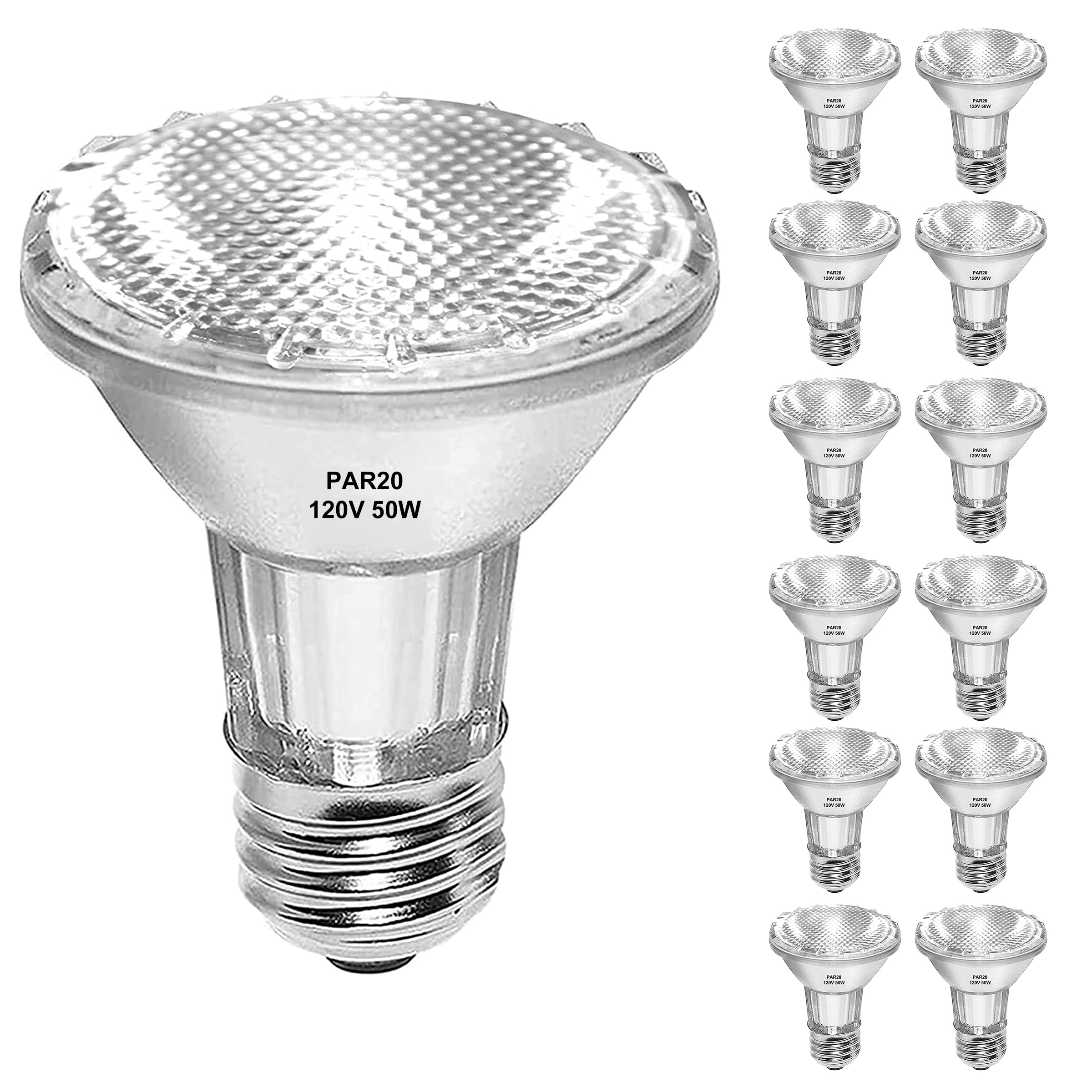 Jaenmsa 50W Par20 Halogen Flood Light Bulb 120V, 12 Pack Par20 Flood 50W 120V Halogen Bulb Warm White 2700K, Dimmable Reflector 