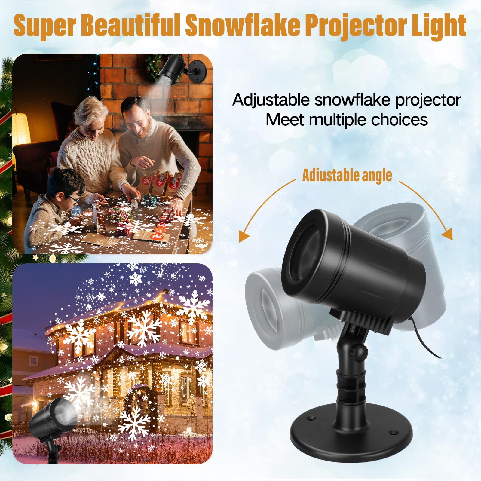 Christmas Snowflake Projector Light Outdoor, Waterproof Christmas Laser Lights With Four Patterns, Snowfall Led Projector Lights