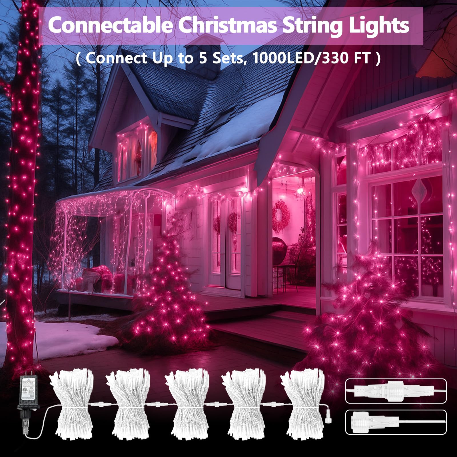 SANJICHA 200 LED Extra-Long 66FT Pink String Lights, Waterproof Fairy Lights for Indoor/Outdoor Decoration, Model MLS-D29V6WUC-O