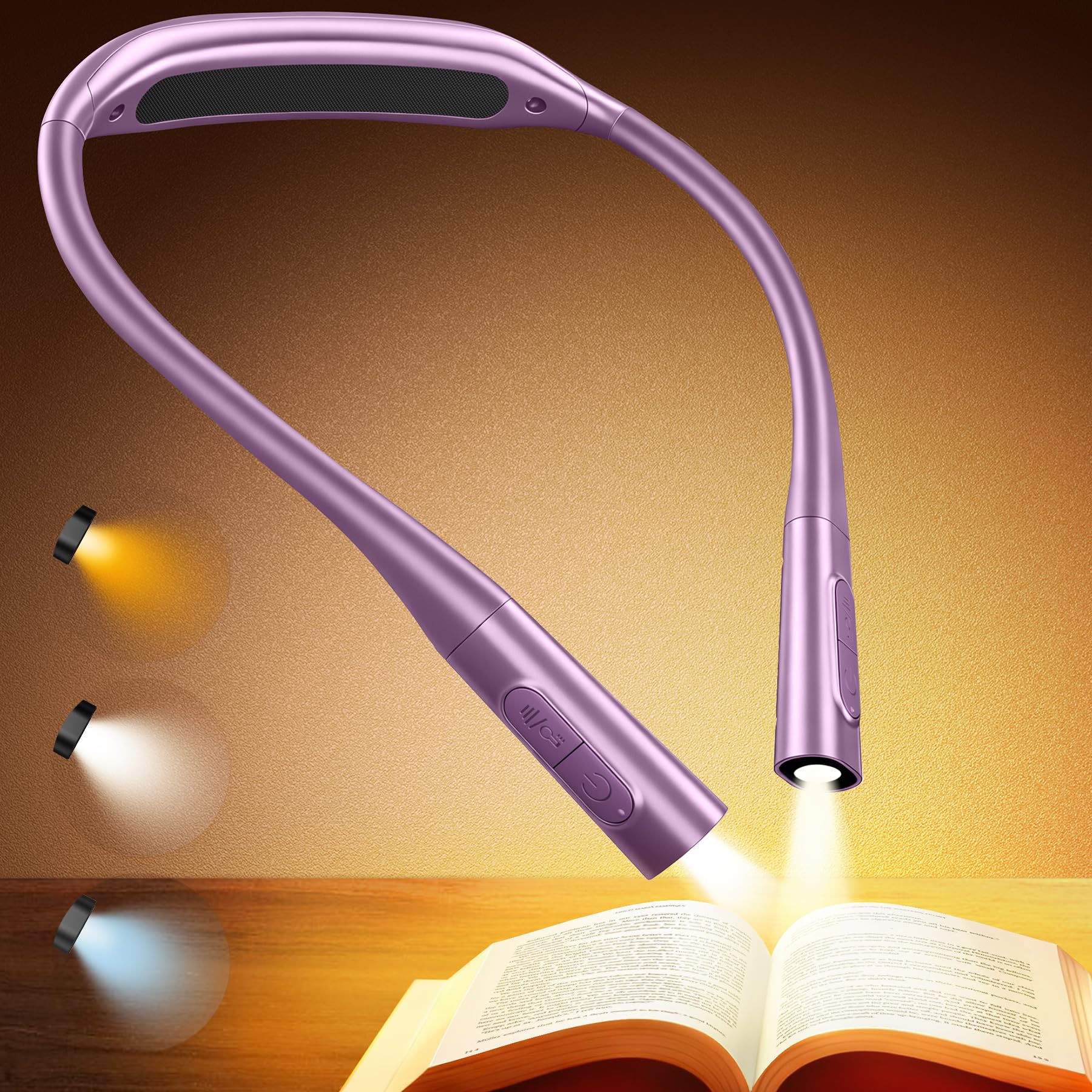 Glocusent Lightweight Neck Light,1200mAh Rechargeable Book Light for Reading in Bed, Eye-Caring with 5 Colors & 5 Brightness Adj