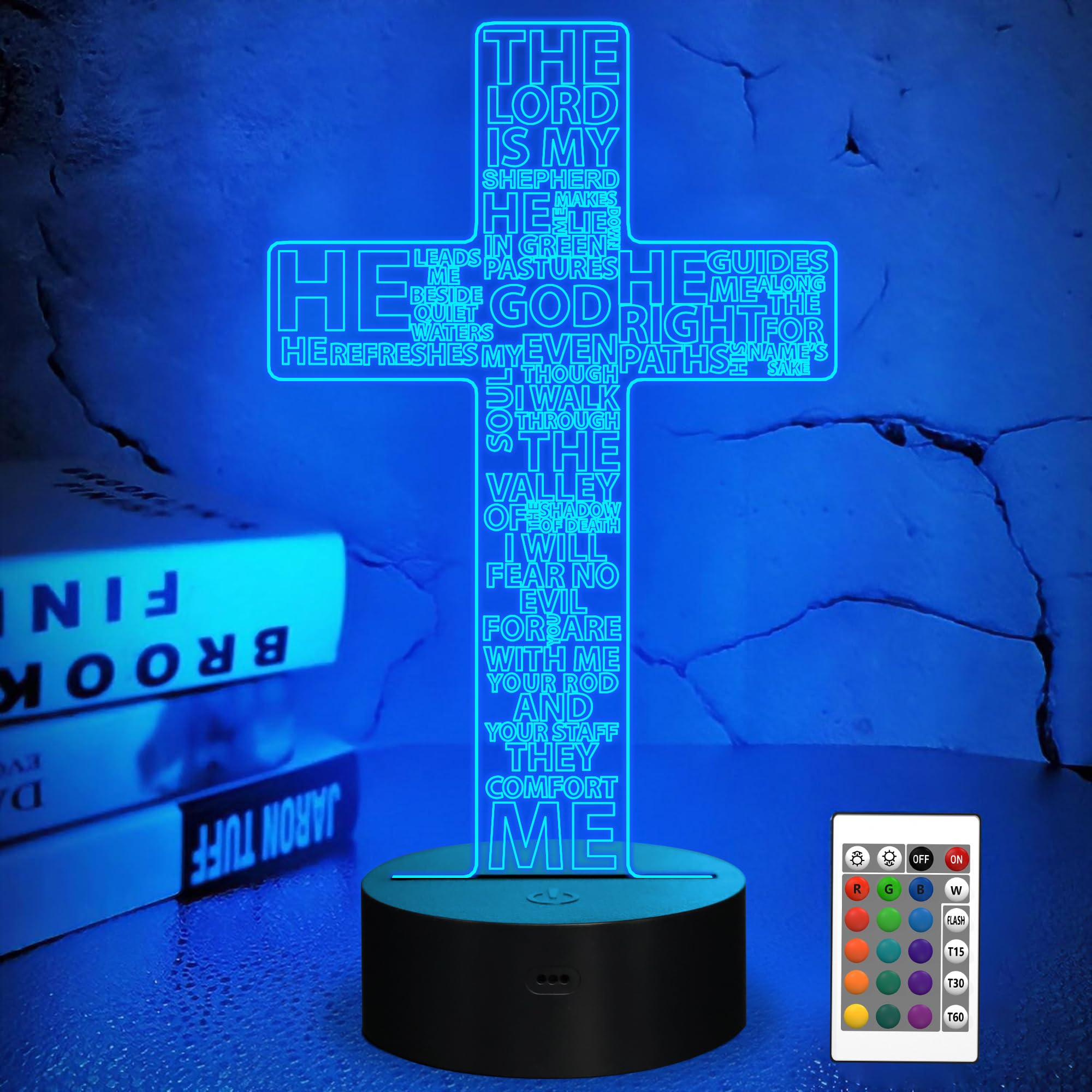 FULLOSUN Jesus Cross 3D Night Light  Christ Optical Illusion Lights 16 Colors Change with Remote Control  The Lord Desk Lamps Room Home Decor Xmas Birthday Easter Gifts
