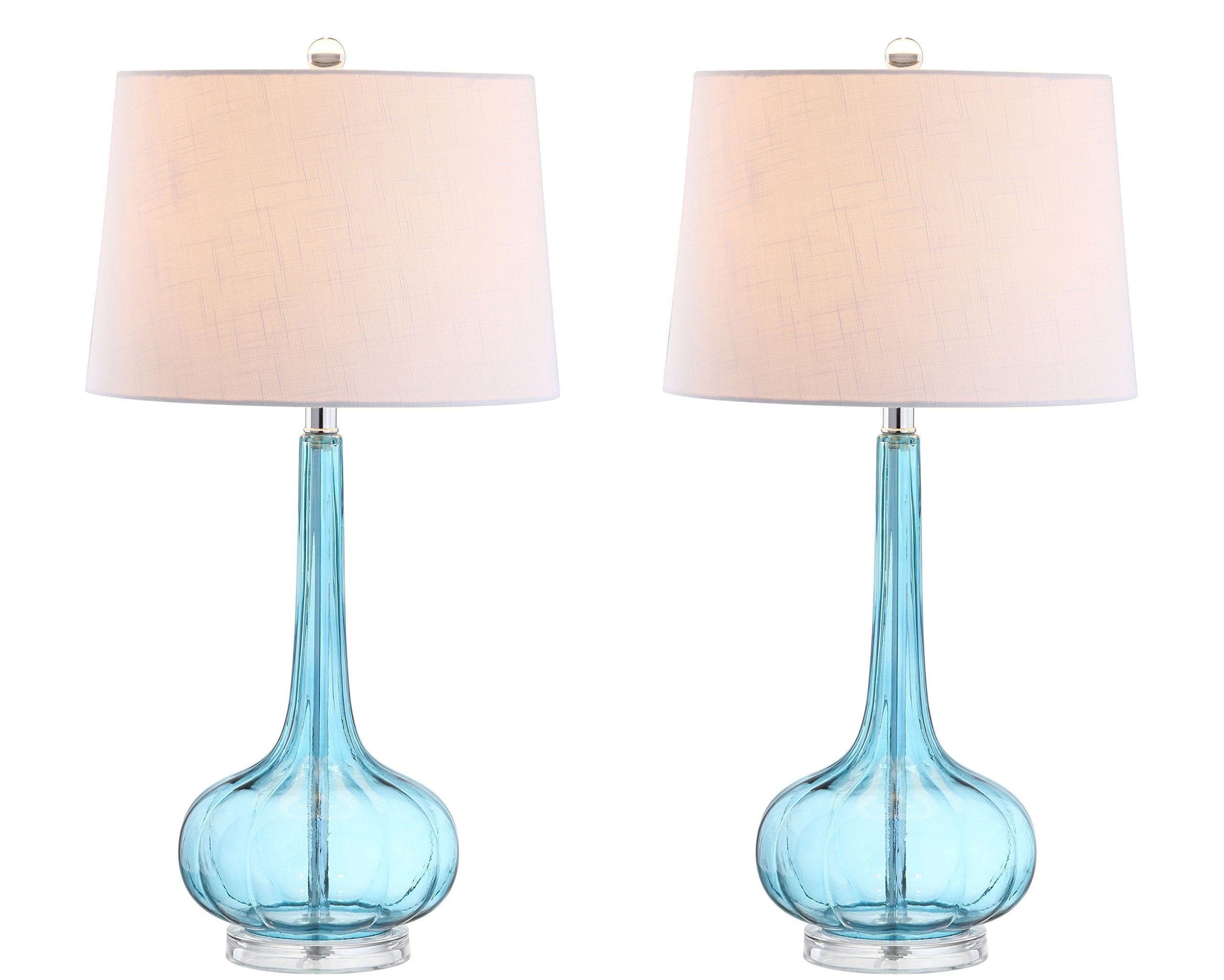 JONATHAN Y Table Lamps Set of 2, 28.5in Glass Teardrop LED, Aqua, Model JYL1079B-SET2, Contemporary Design for Bedroom, Living
