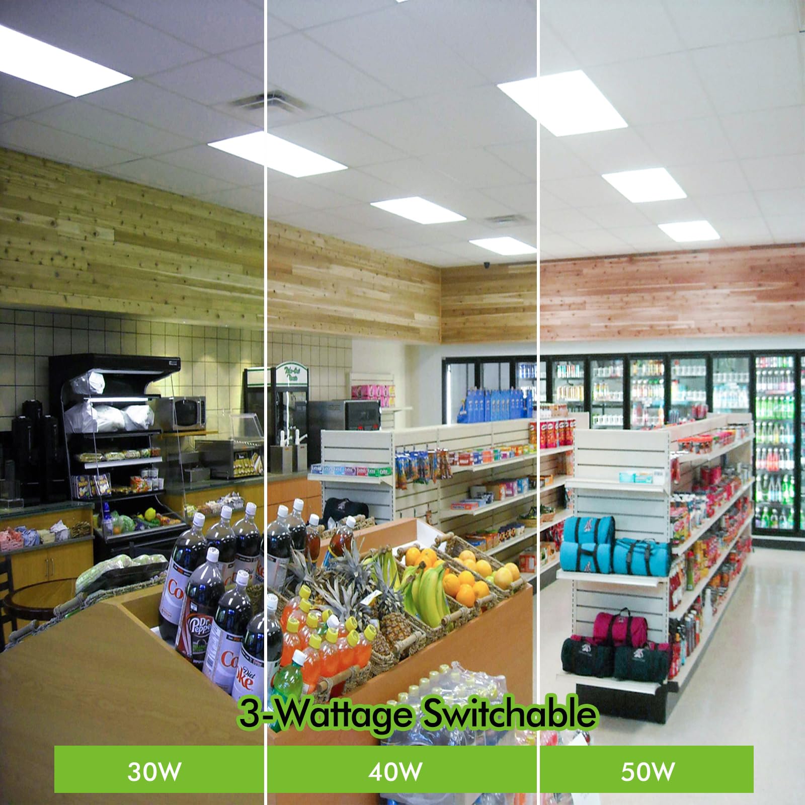 WEIZE 2x4 FT LED Flat Panel Troffer Light, 30/40/50W, 5000K Dimmable, Model PN24, Metal Recessed Ceiling Fixture