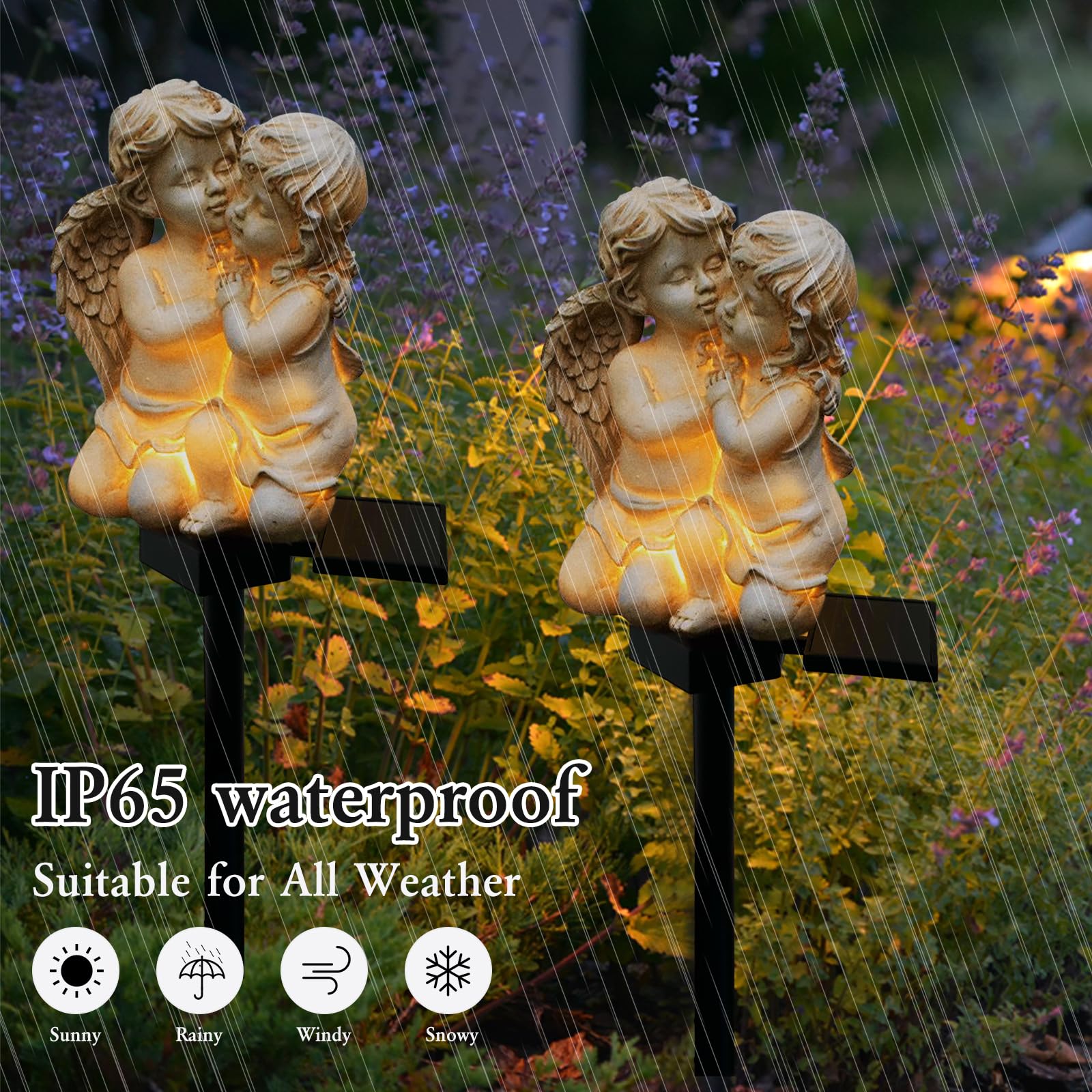 Laiamer Solar Garden Angels, Waterproof Statue Decorations - Baby Angel Solar Lights For Cemetery Gravesite Yard Patio Lawn Porc