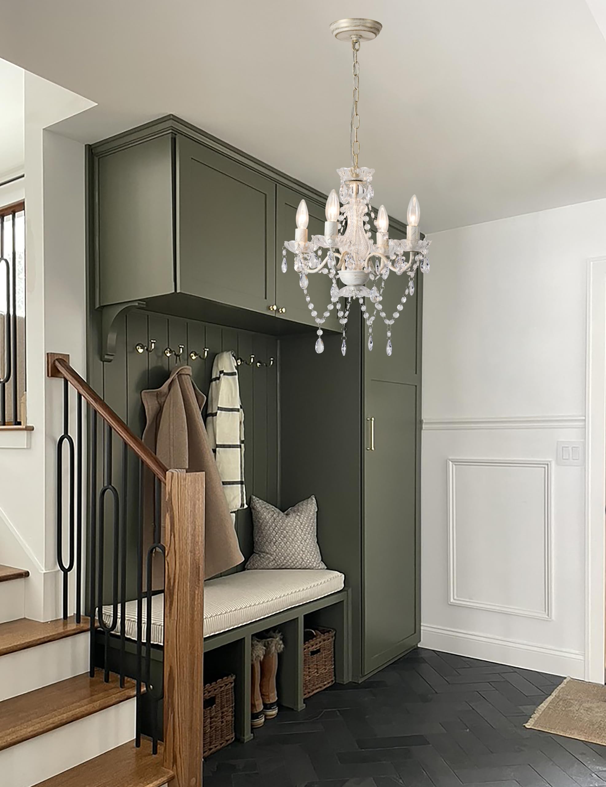 LaLuLa White and Gold Chandelier - 4 Light Acrylic Crystal Lighting for Bedroom, French Country Style, Modern Design
