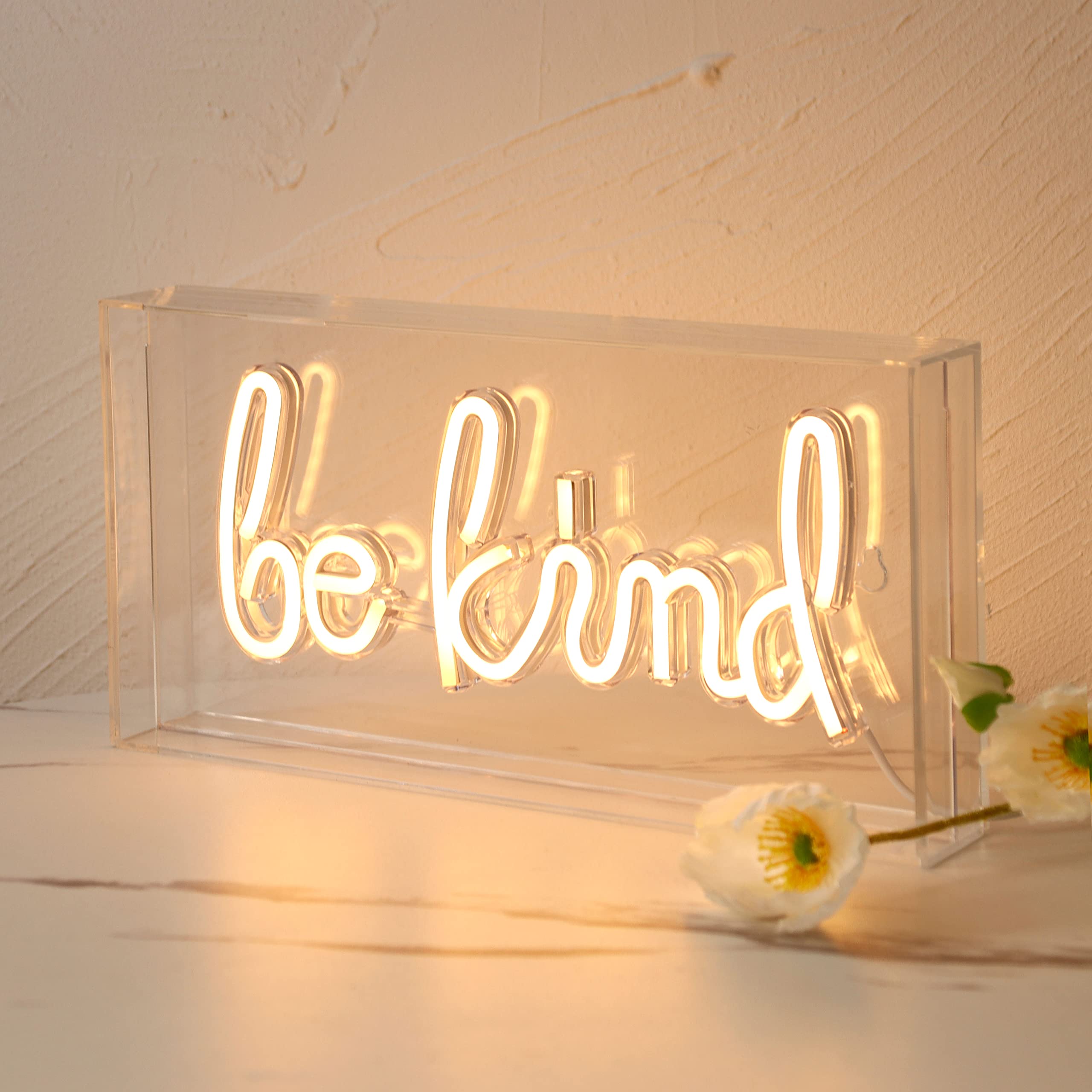 Heliwey Neon Letters Sign - Be Kind Acrylic Wall Decor - Warm White - Perfect for Girls Room, Home, Pub, Hotel, Beach, Christmas Gift