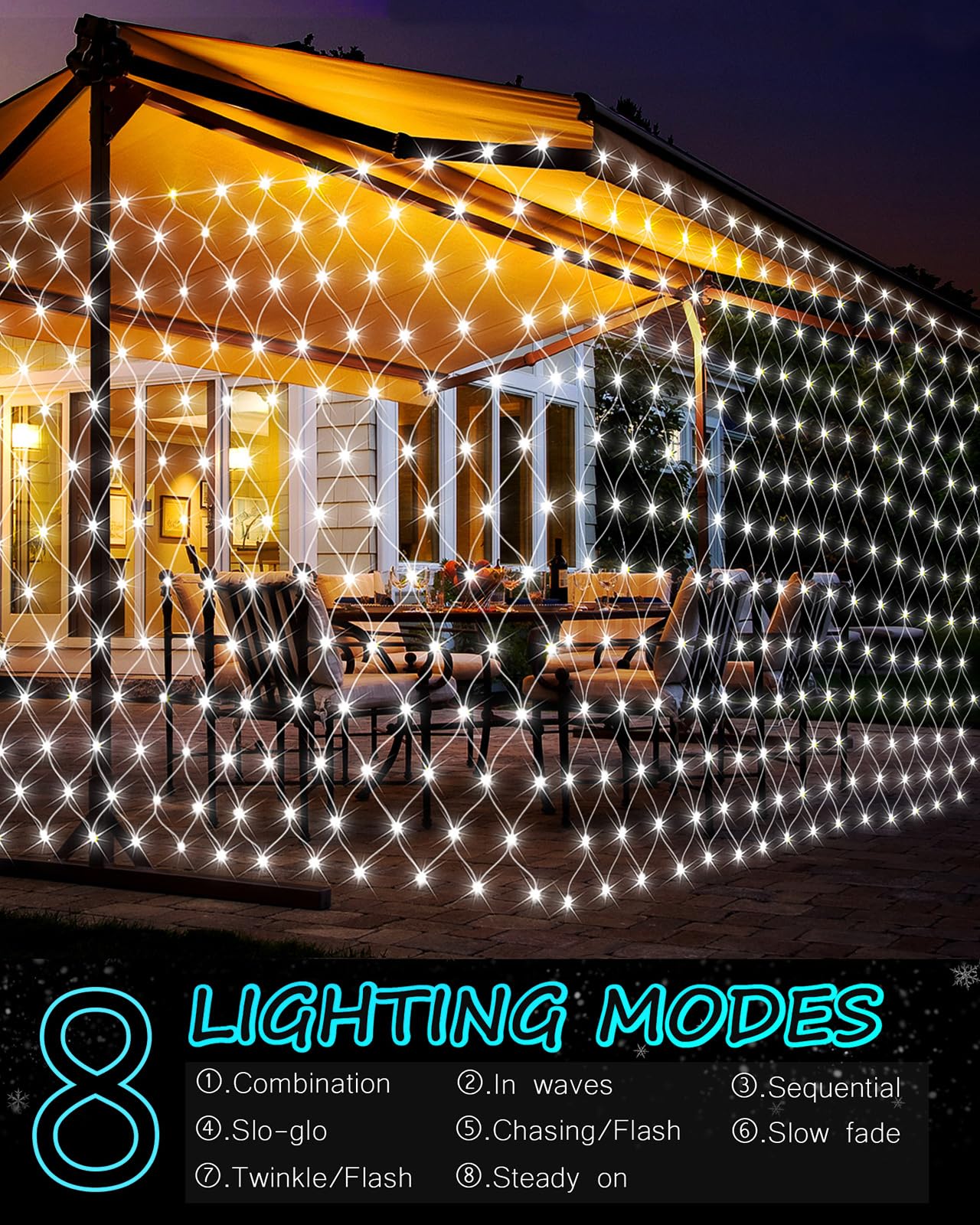 Coroor Christmas Net Lights, 360 LED Outdoor Mesh Lights, 12ft x 5ft, Cool White, Waterproof, 8 Modes, Model C-360-WD-W02